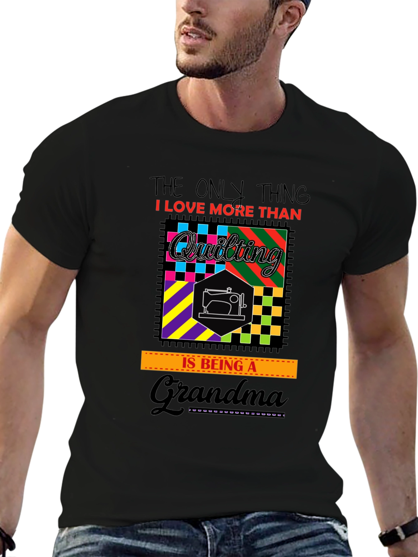 Quilting Grandma T-Shirt - Black Cotton Tee