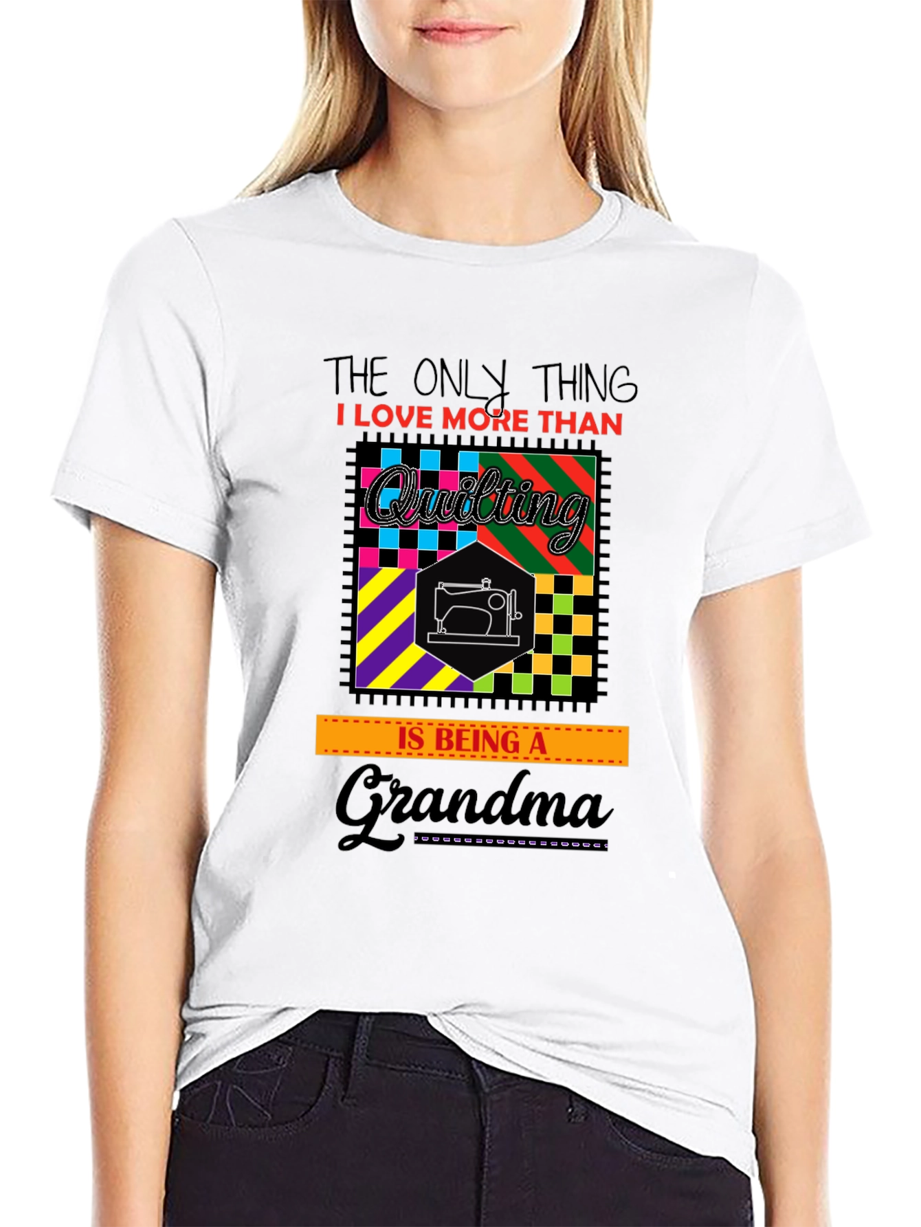 Quilting Grandma T-Shirt - Black Cotton Tee