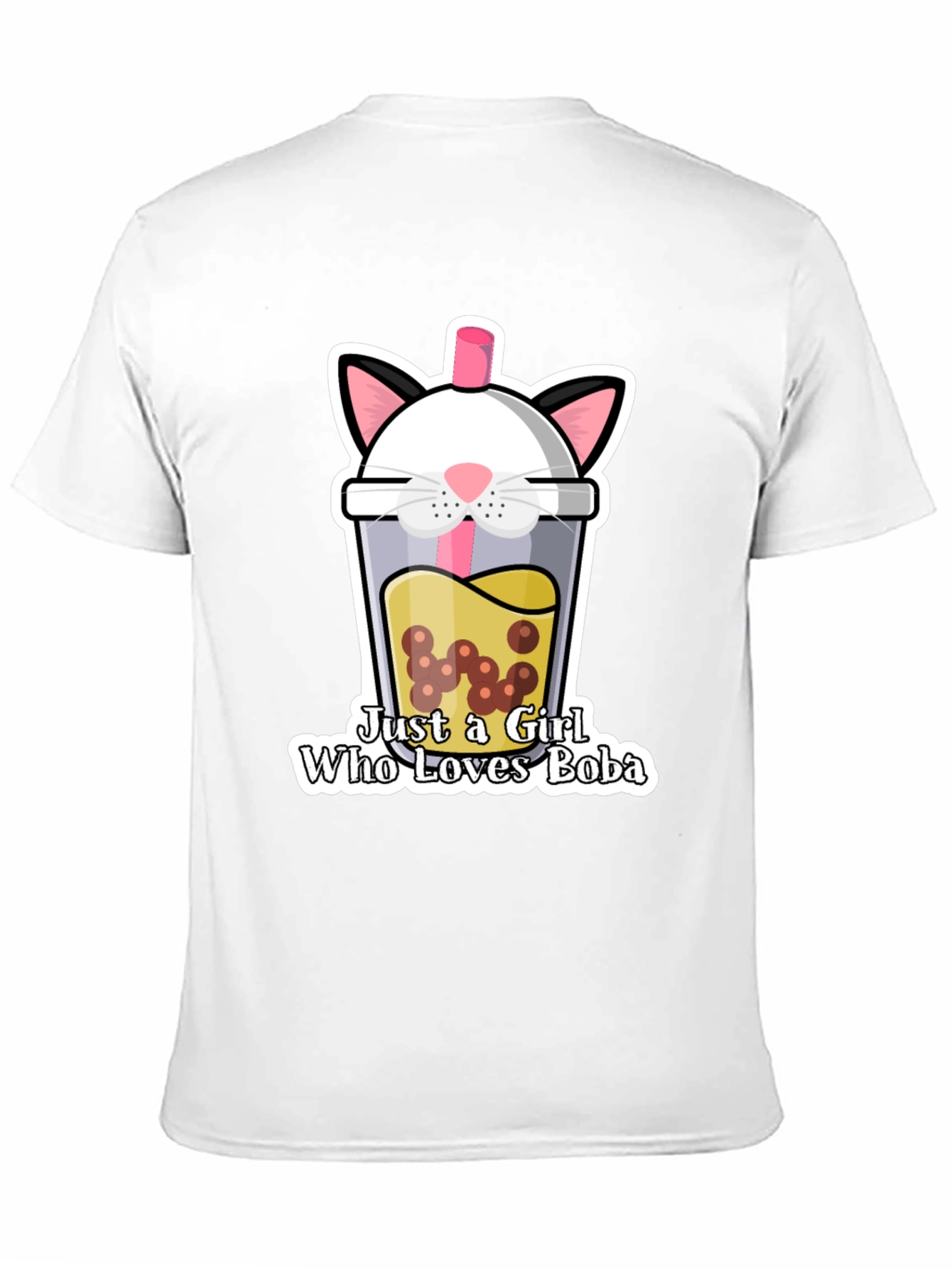 Cute Boba Cat Graphic Tee - Black Unisex T-Shirt