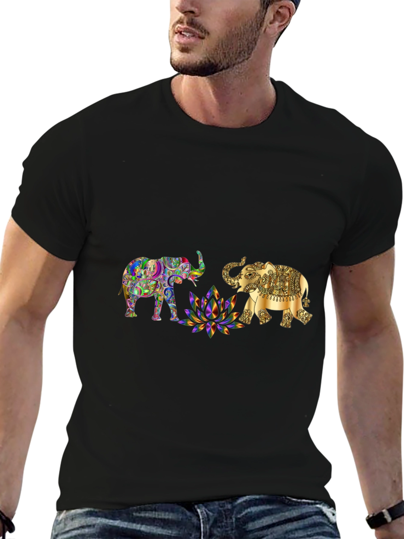 Elephant Graphic Print Black T-Shirt