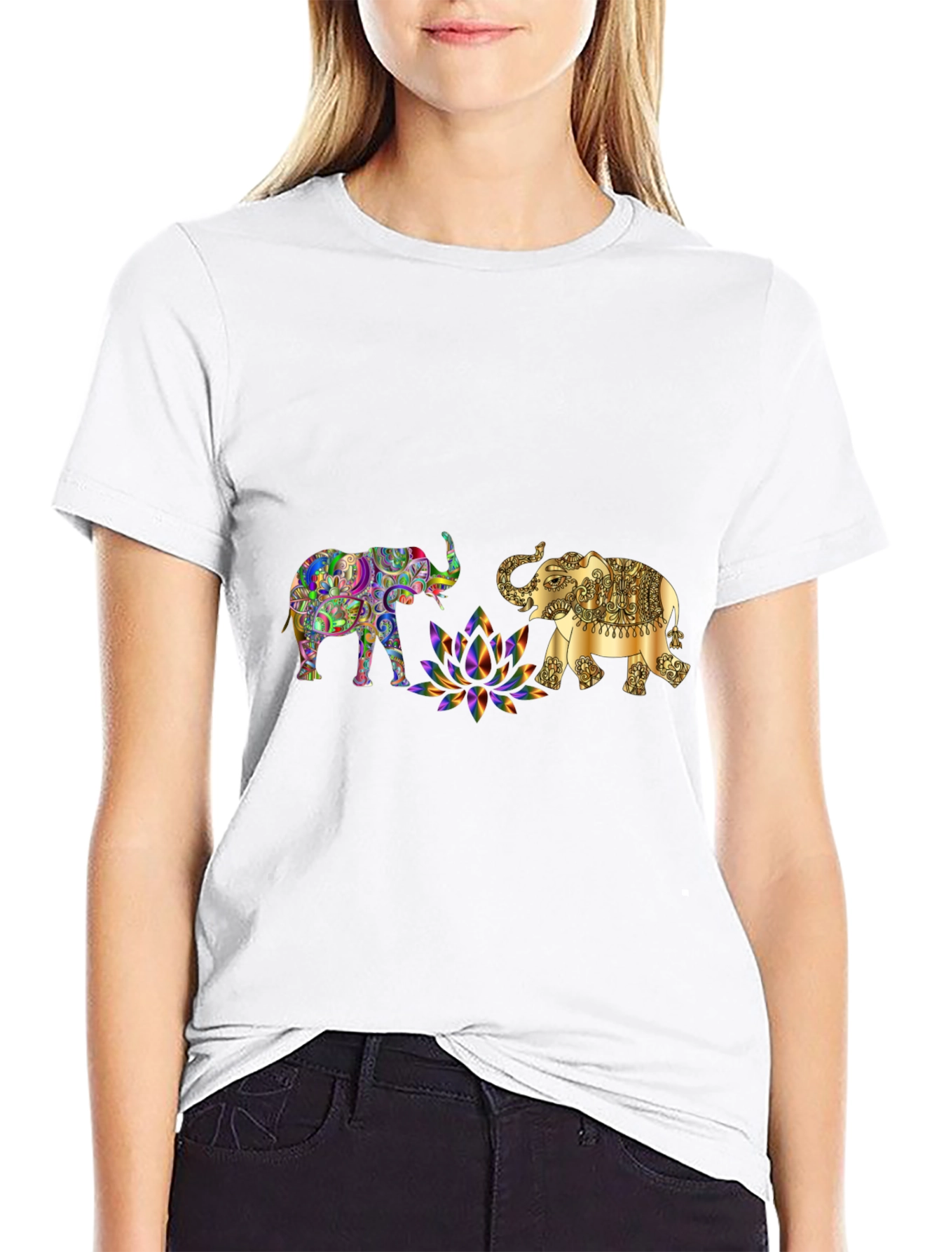 Elephant Graphic Print Black T-Shirt