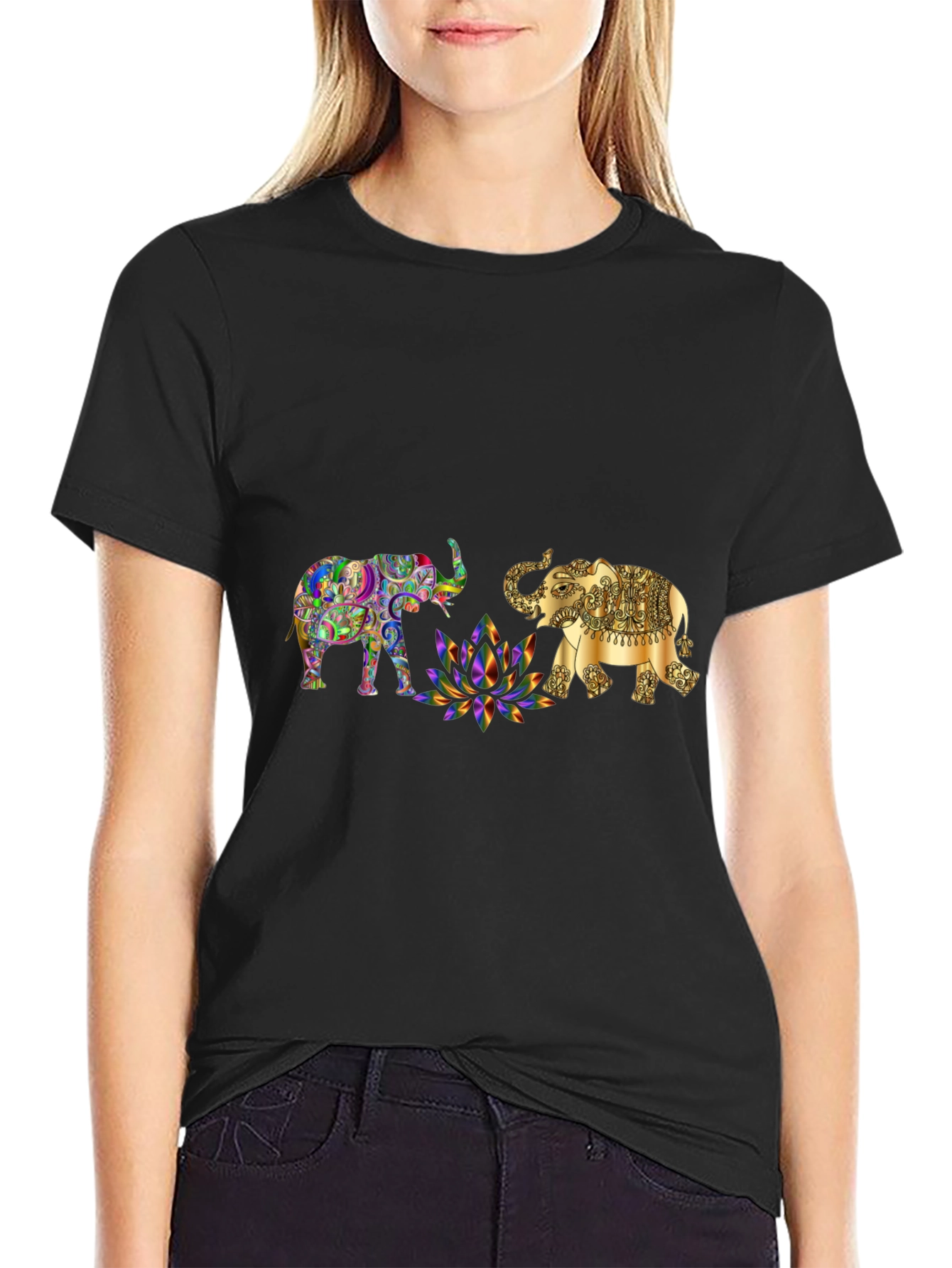 Elephant Graphic Print Black T-Shirt