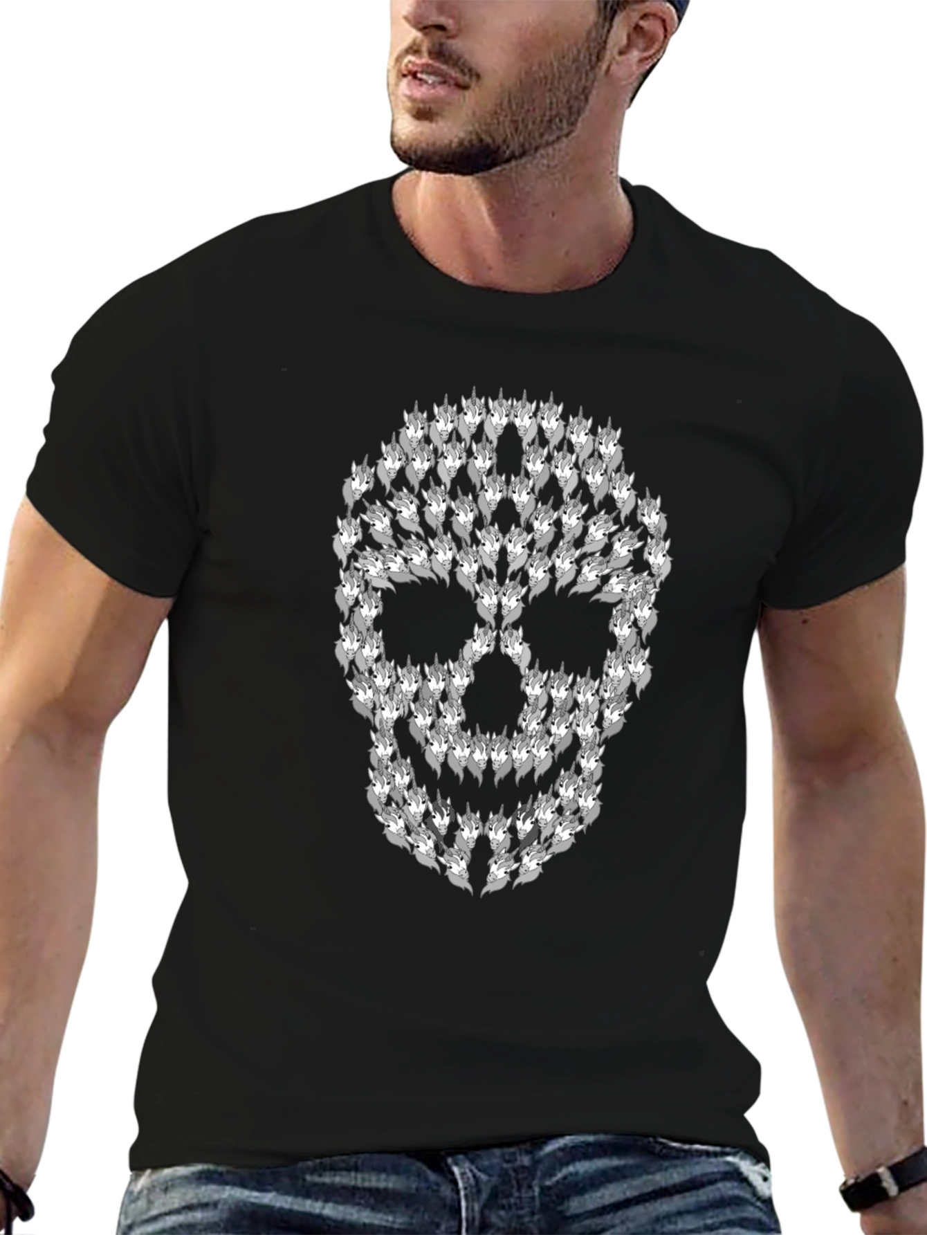 Wolf Skull Graphic T-Shirt - Black