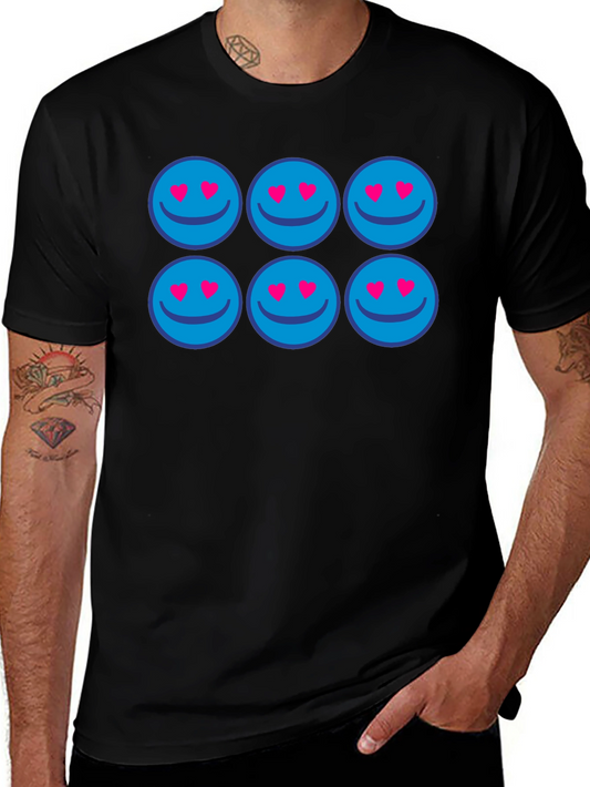 Smiley Heart Eyes Graphic Tee - Fun Casual Black T-Shirt