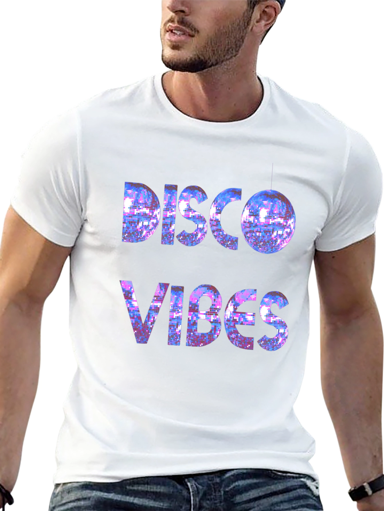 Disco Vibes Graphic Tee - Black Cotton T-Shirt