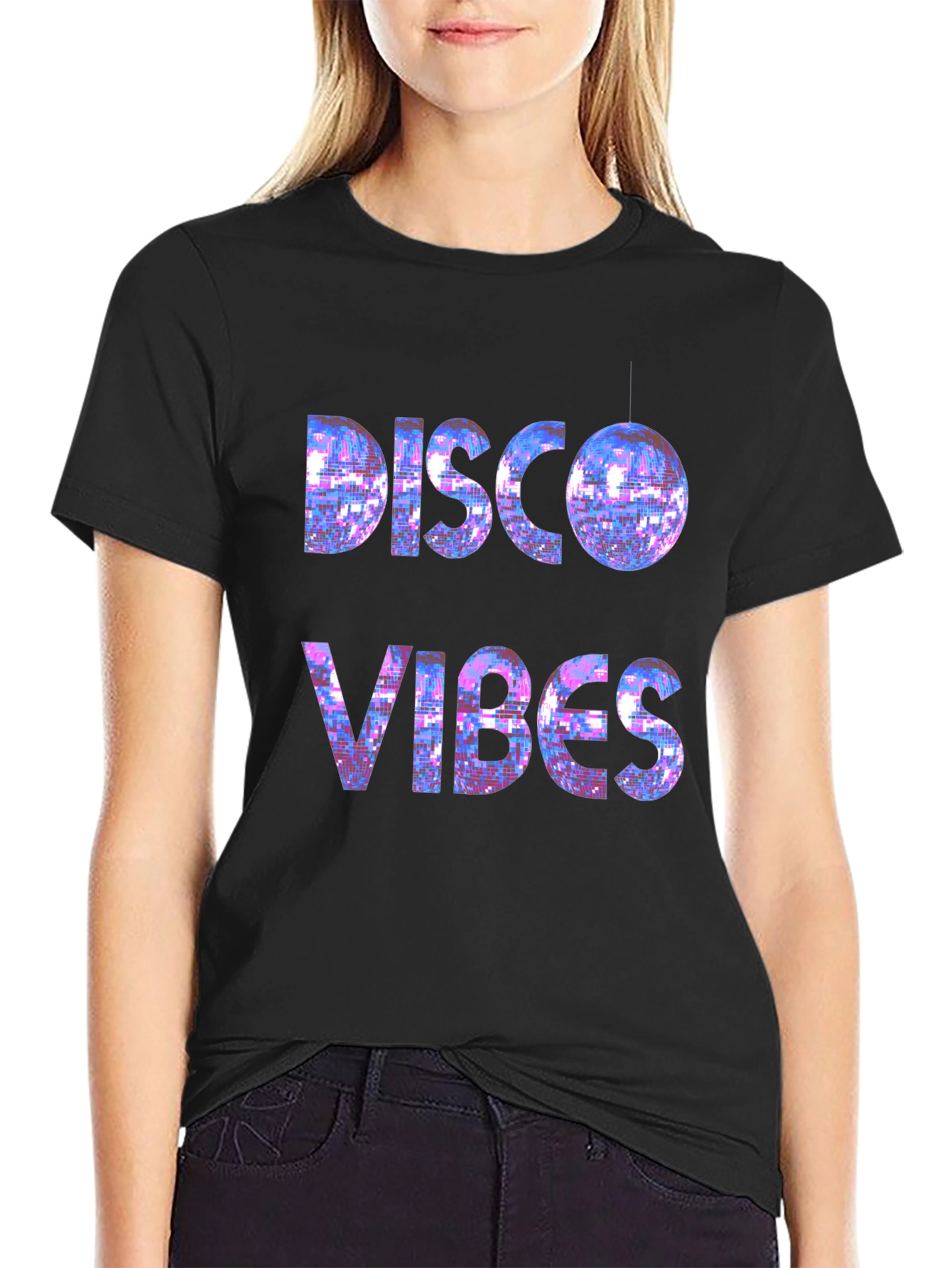 Disco Vibes Graphic Tee - Black Cotton T-Shirt