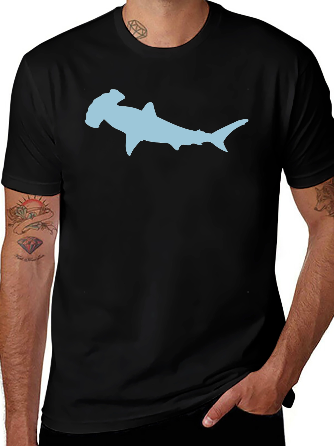 Hammerhead Shark Graphic Tee - Black Cotton T-Shirt