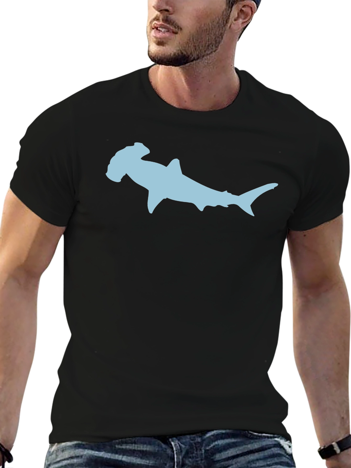 Hammerhead Shark Graphic Tee - Black Cotton T-Shirt