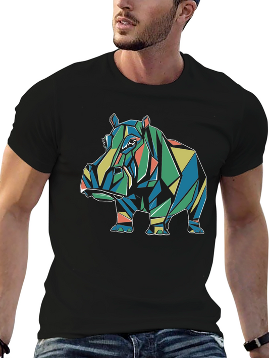 Geometric Hippo Graphic Tee - Mens Black T-Shirt