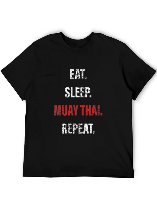 Eat Sleep Muay Thai Repeat Black Graphic T-Shirt