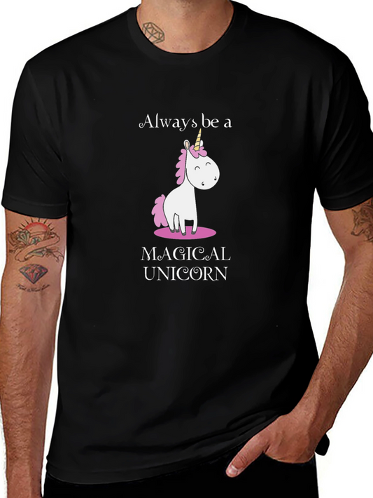 Magical Unicorn Graphic Tee - Black Cotton T-Shirt
