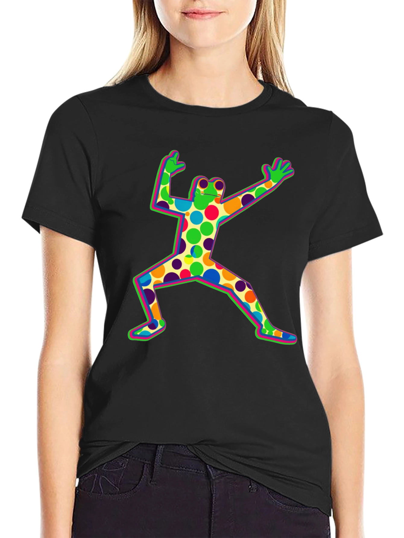 Funky Frog Graphic Tee - Black Cotton Shirt