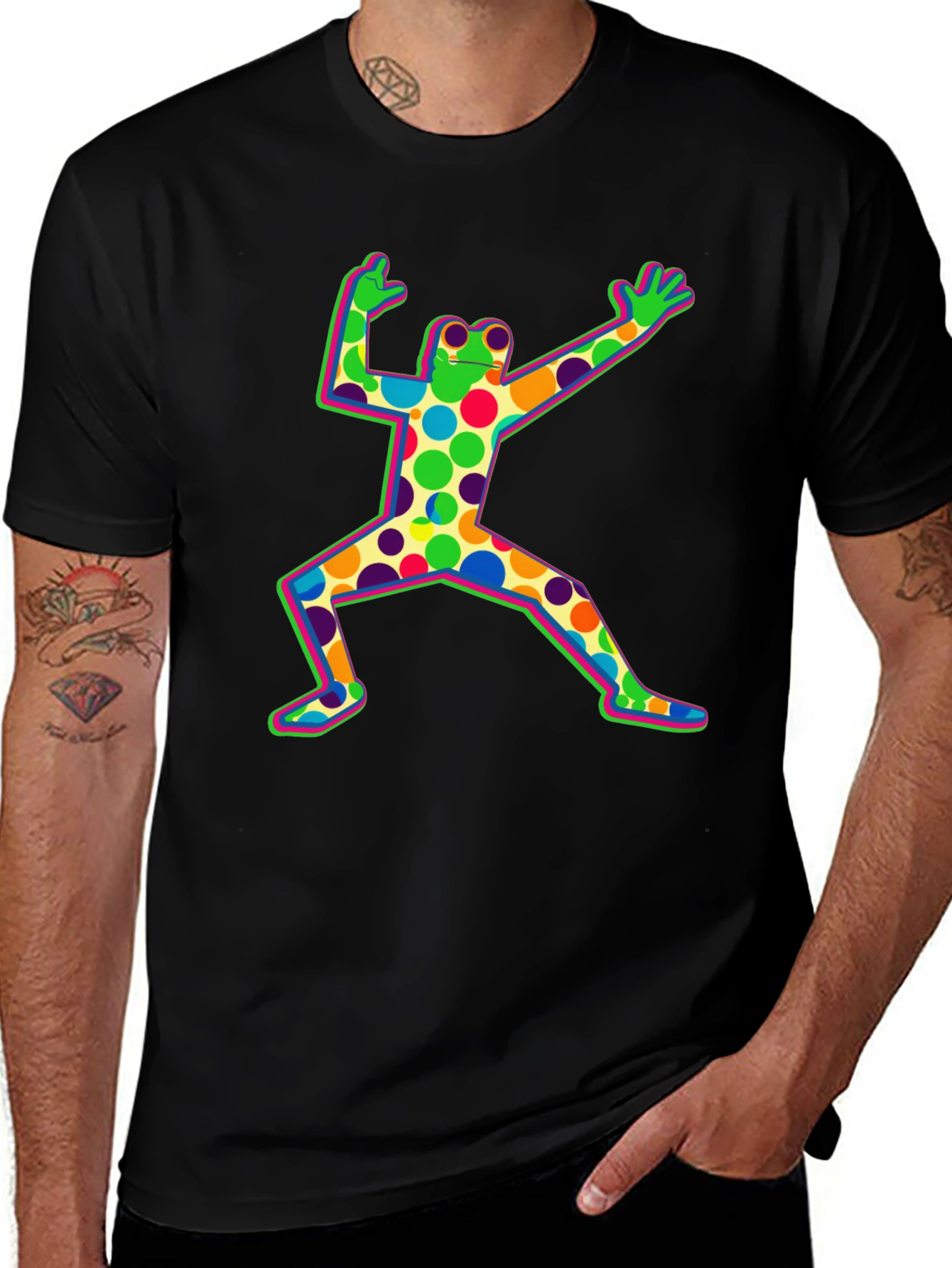 Funky Frog Graphic Tee - Black Cotton Shirt