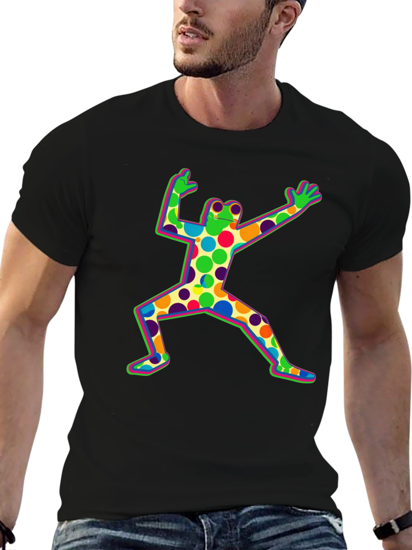 Funky Frog Graphic Tee - Black Cotton Shirt