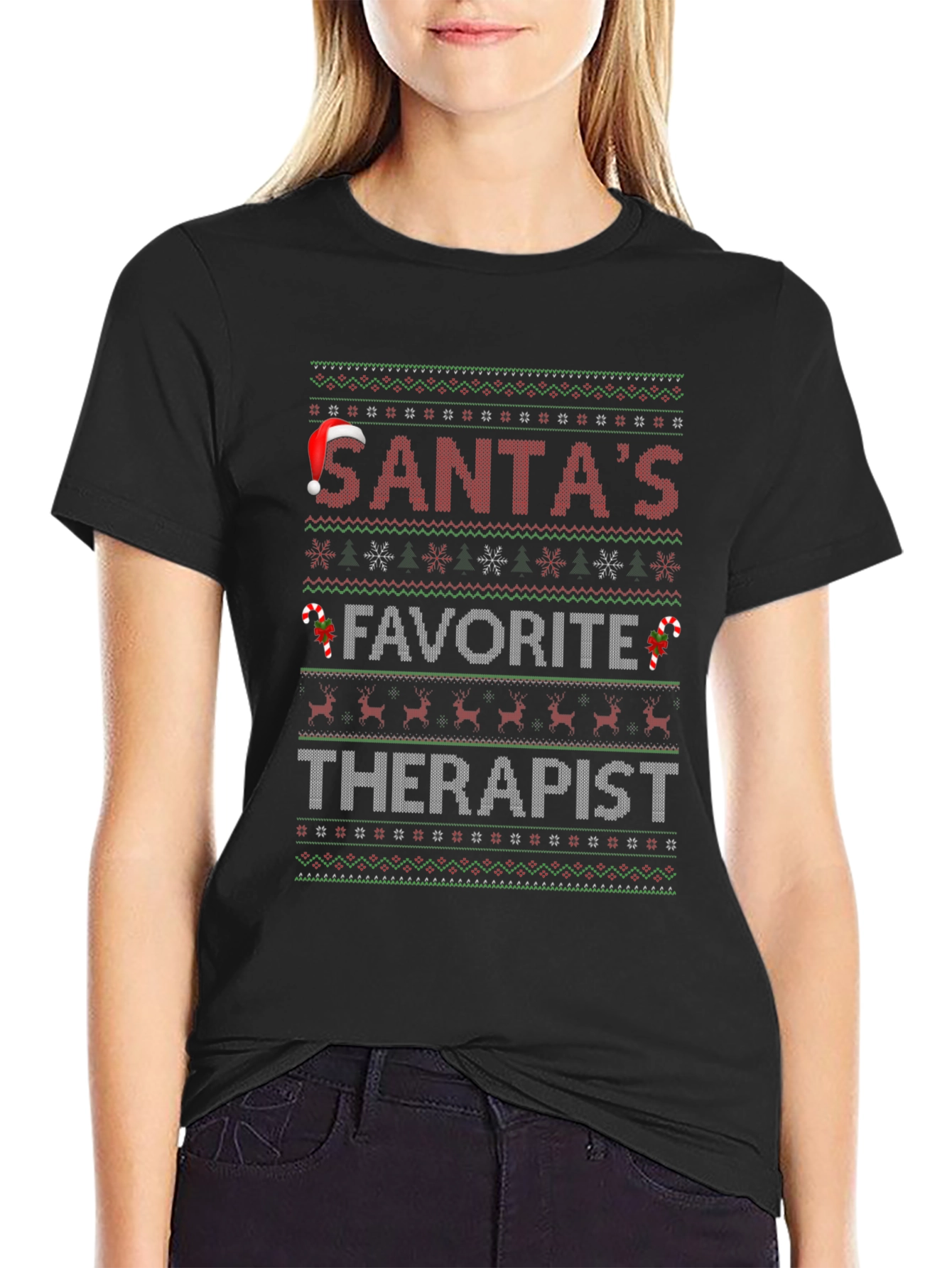 Santas Favorite Therapist Ugly Christmas Sweater T-Shirt