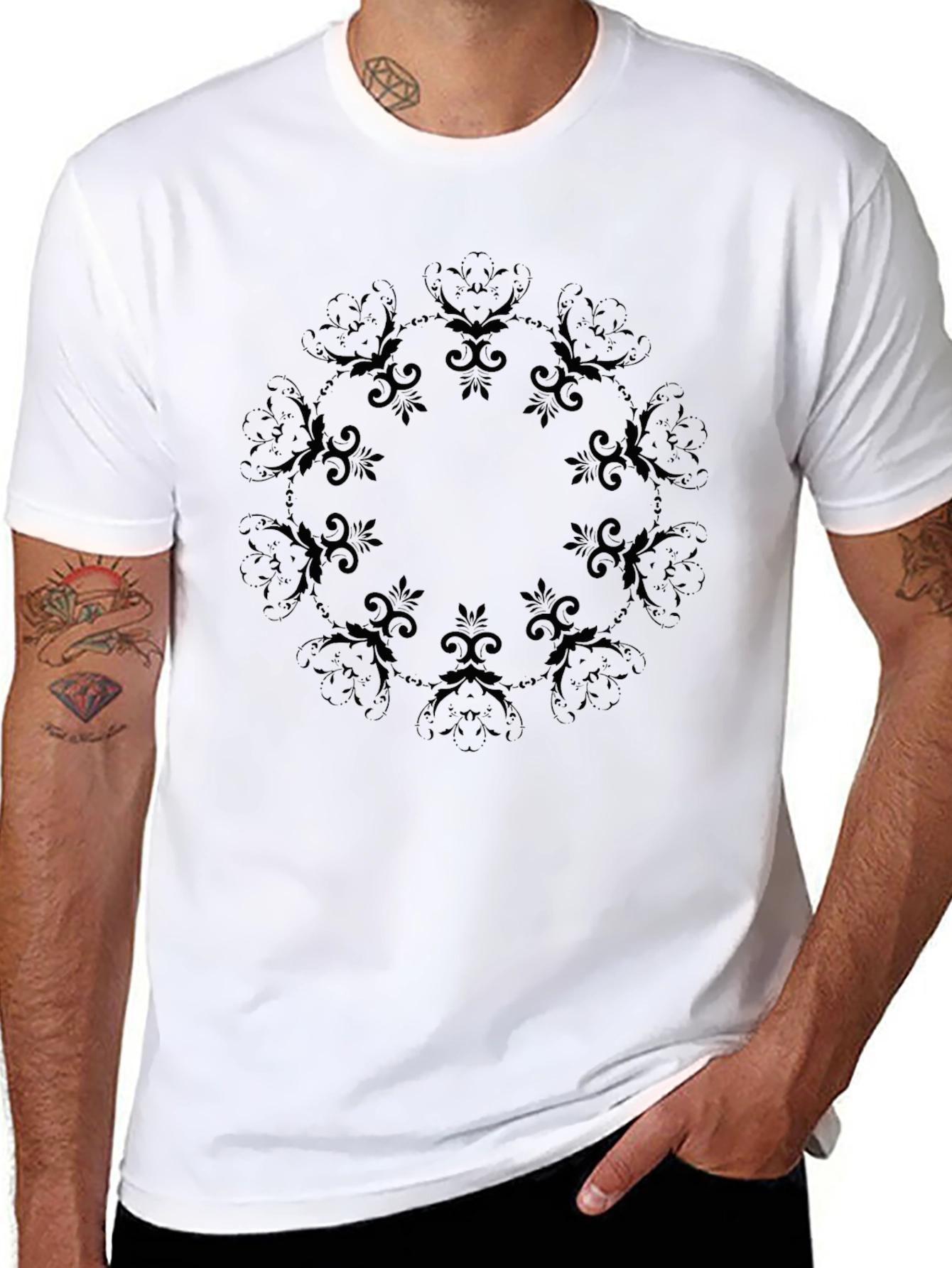 Elegant Black Floral Mandala Graphic Tee