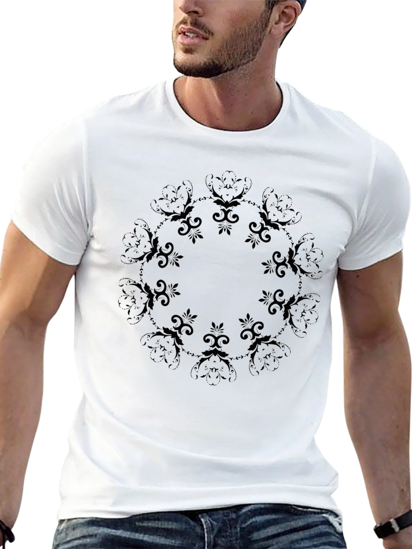 Elegant Black Floral Mandala Graphic Tee