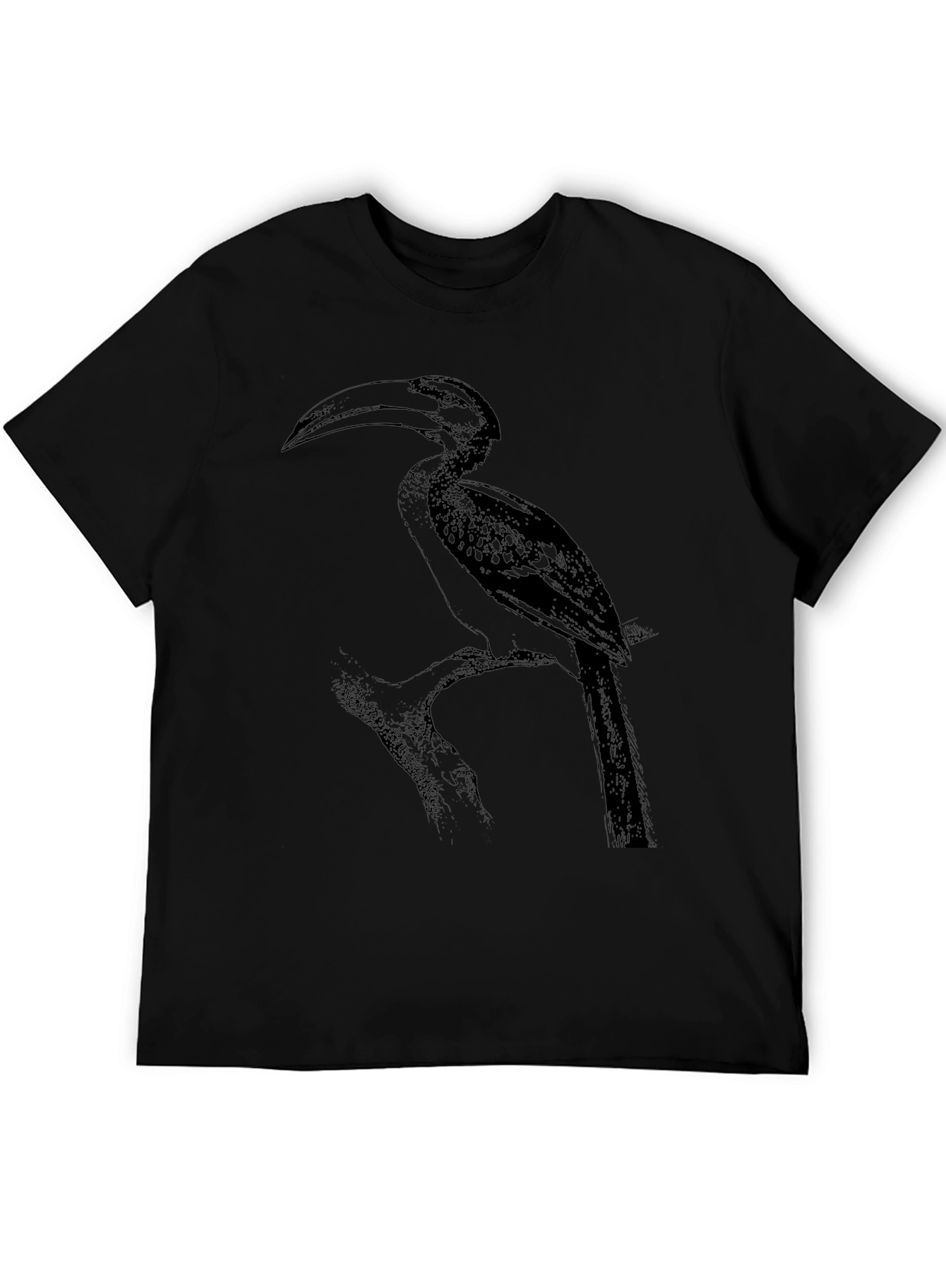 Hornbill Bird Print Black T-Shirt