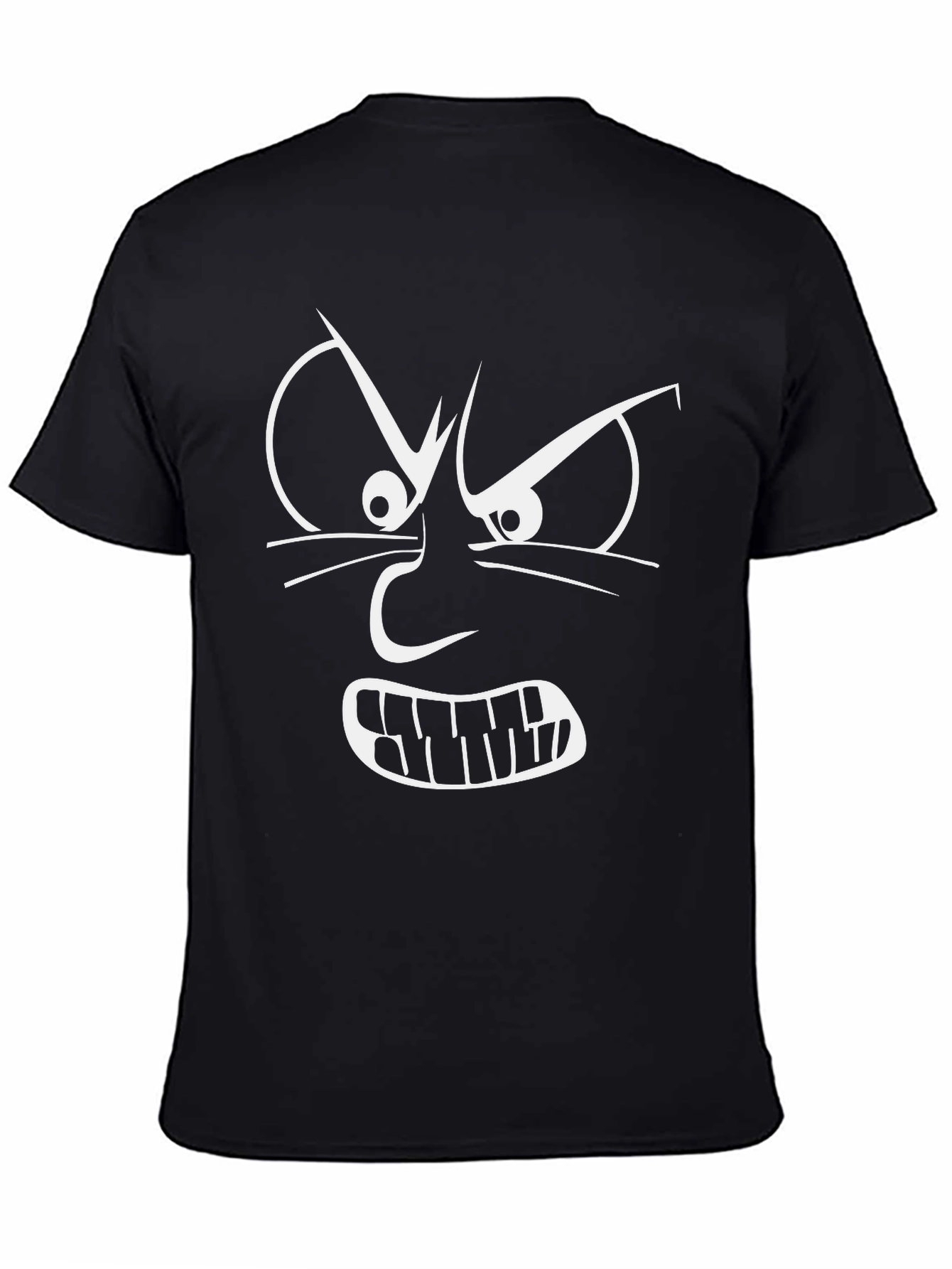 Angry Face Graphic Tee - Black Cotton T-Shirt