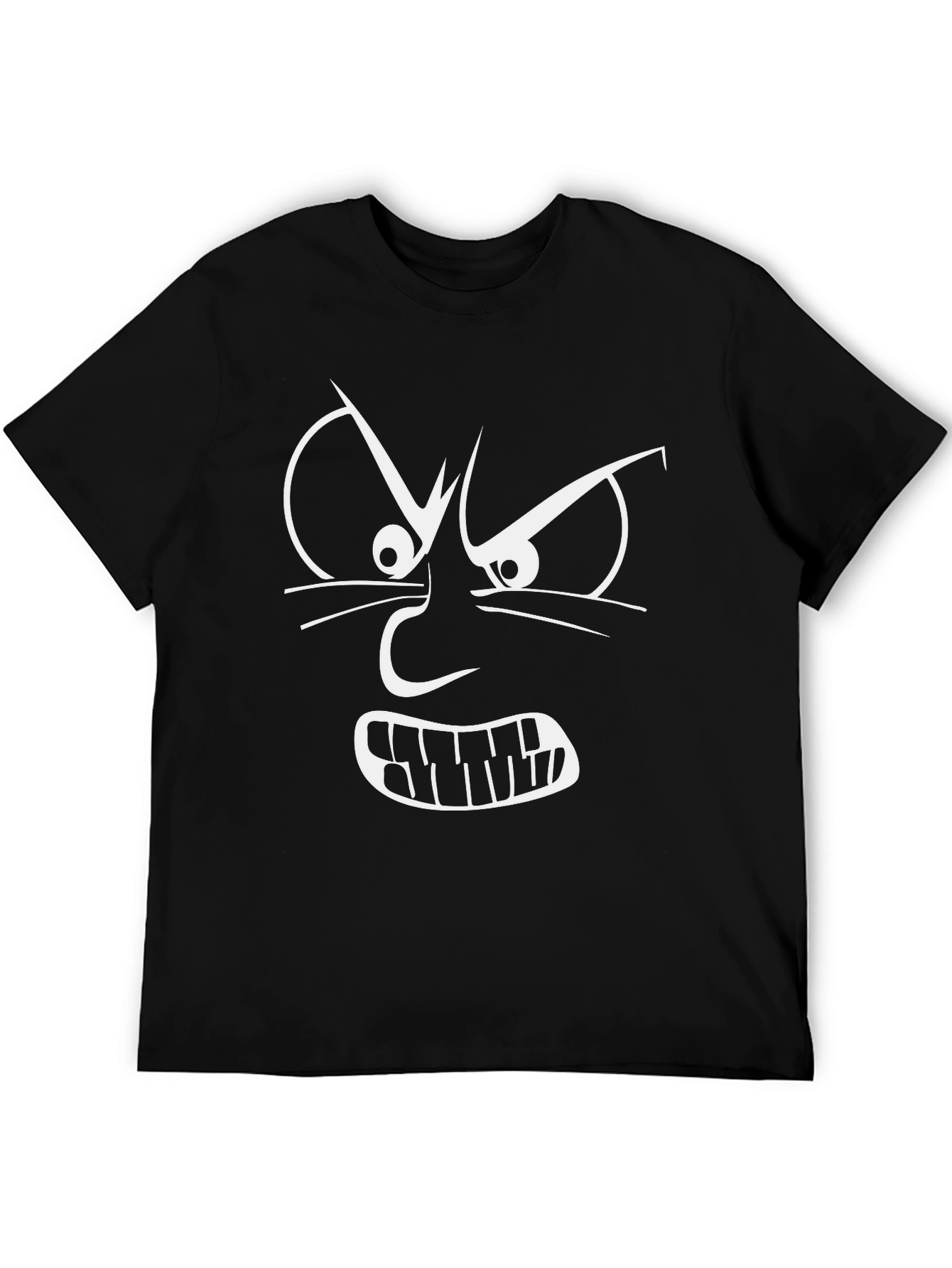 Angry Face Graphic Tee - Black Cotton T-Shirt