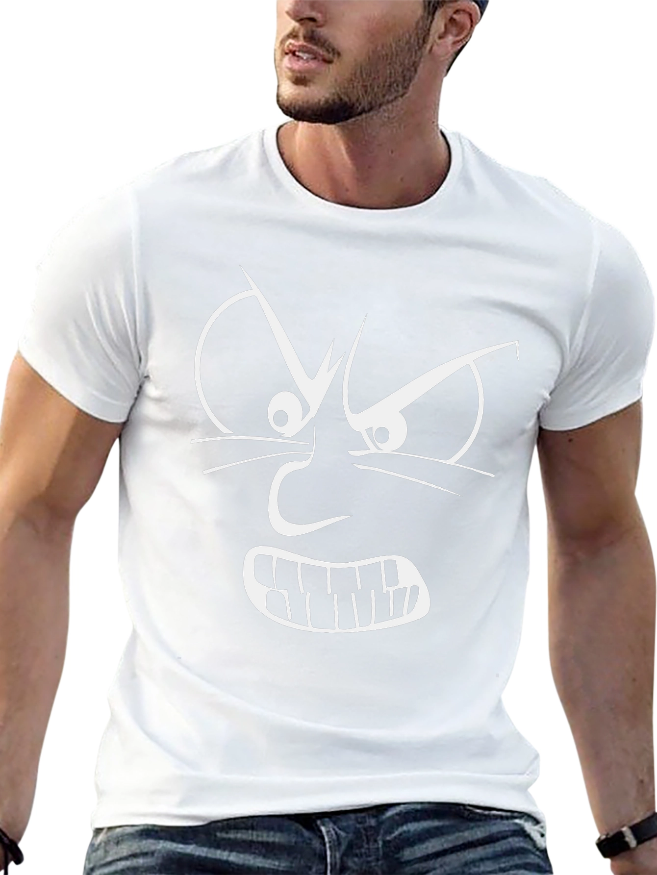 Angry Face Graphic Tee - Black Cotton T-Shirt