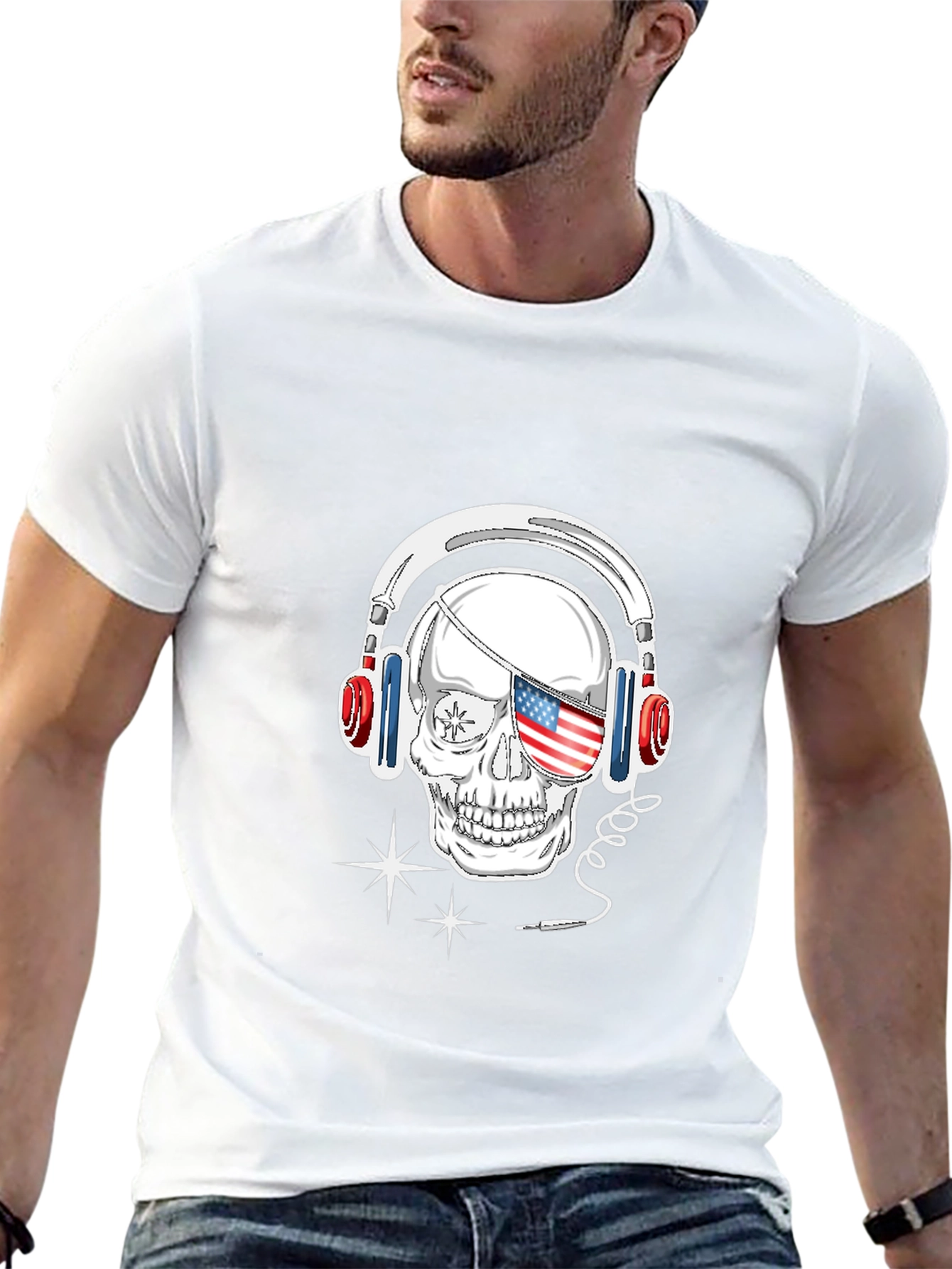 Skull Headphone T-Shirt - Patriotic Design