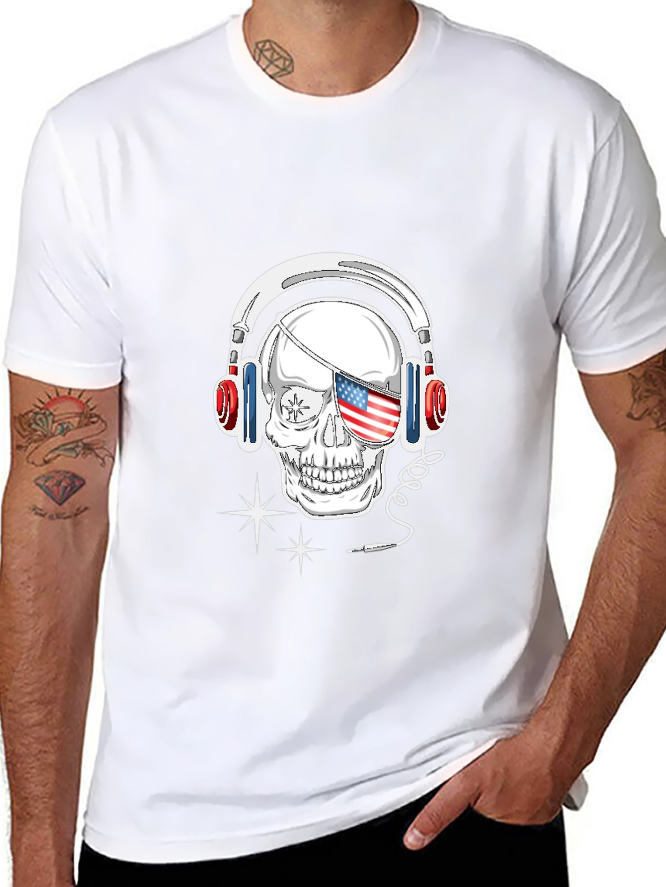 Skull Headphone T-Shirt - Patriotic Design