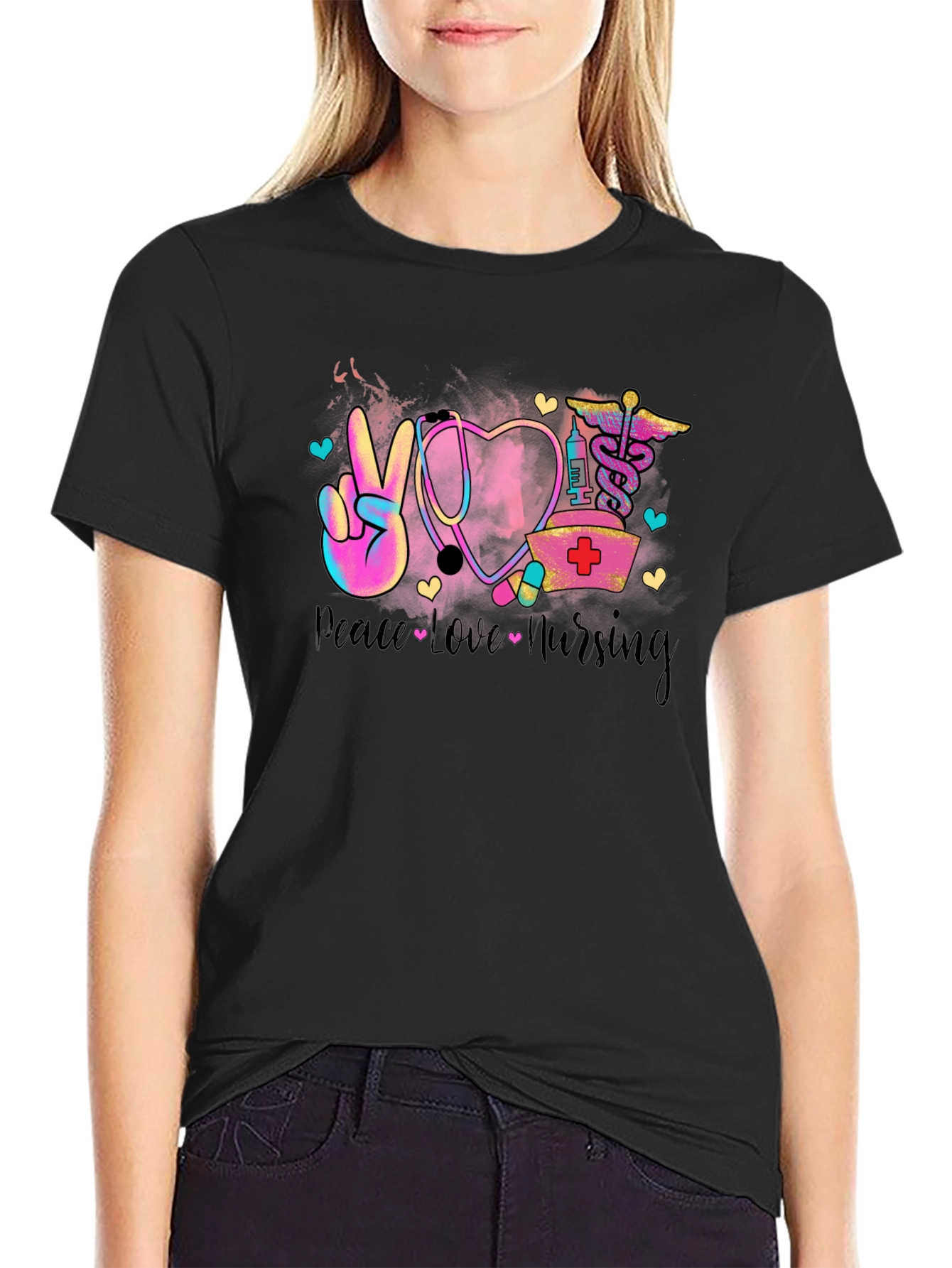 Peace Love Nursing T-Shirt - Black