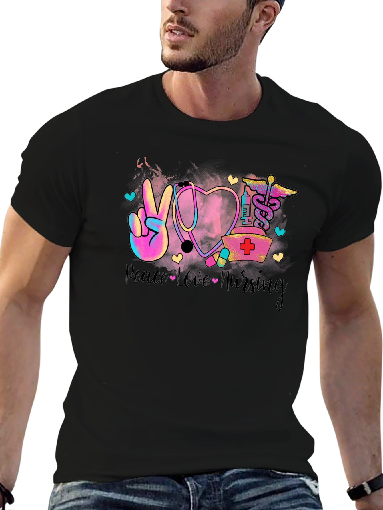 Peace Love Nursing T-Shirt - Black