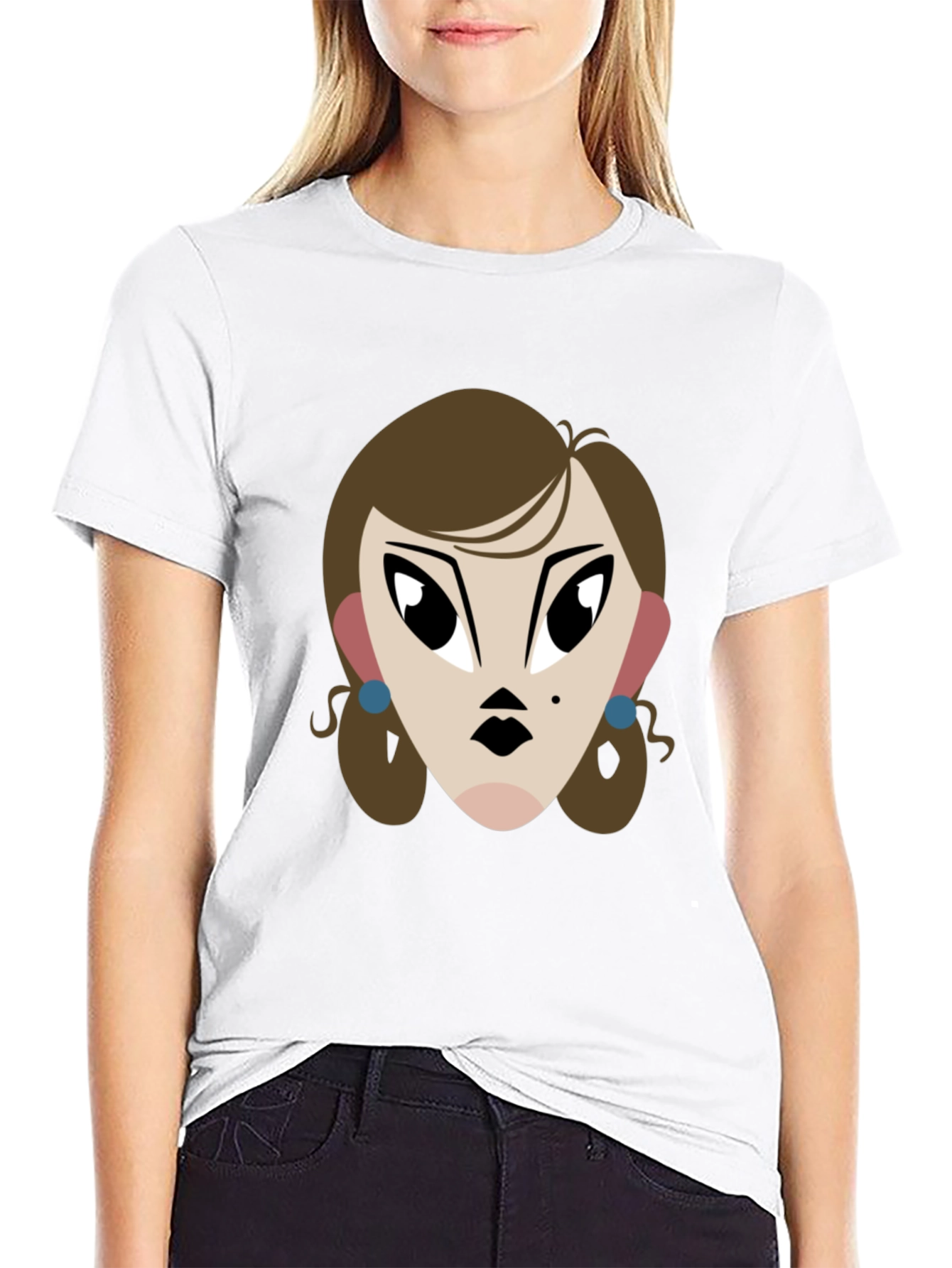 Cartoon Lady Graphic Print Tee - Unisex Black T-Shirt