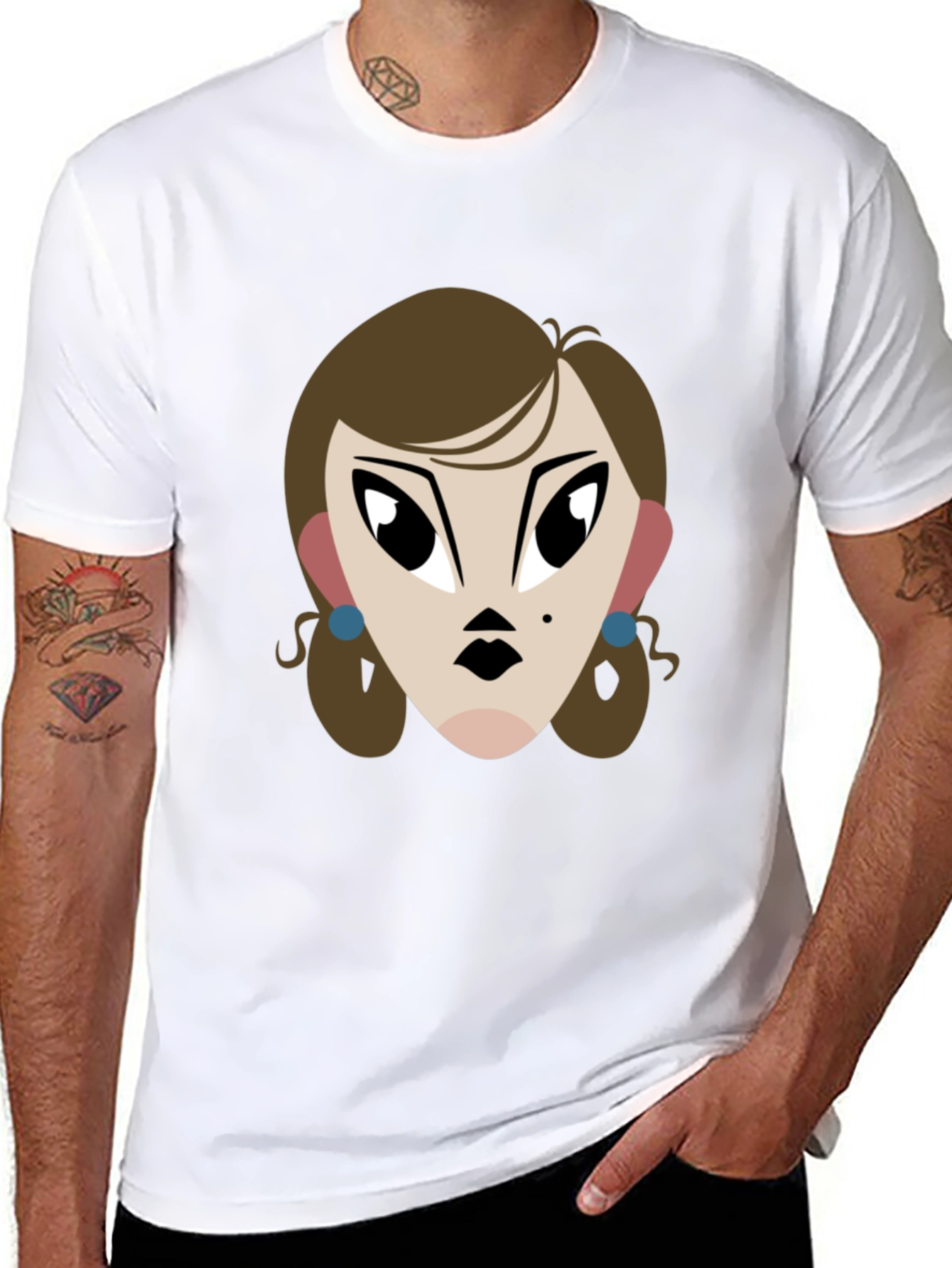 Cartoon Lady Graphic Print Tee - Unisex Black T-Shirt