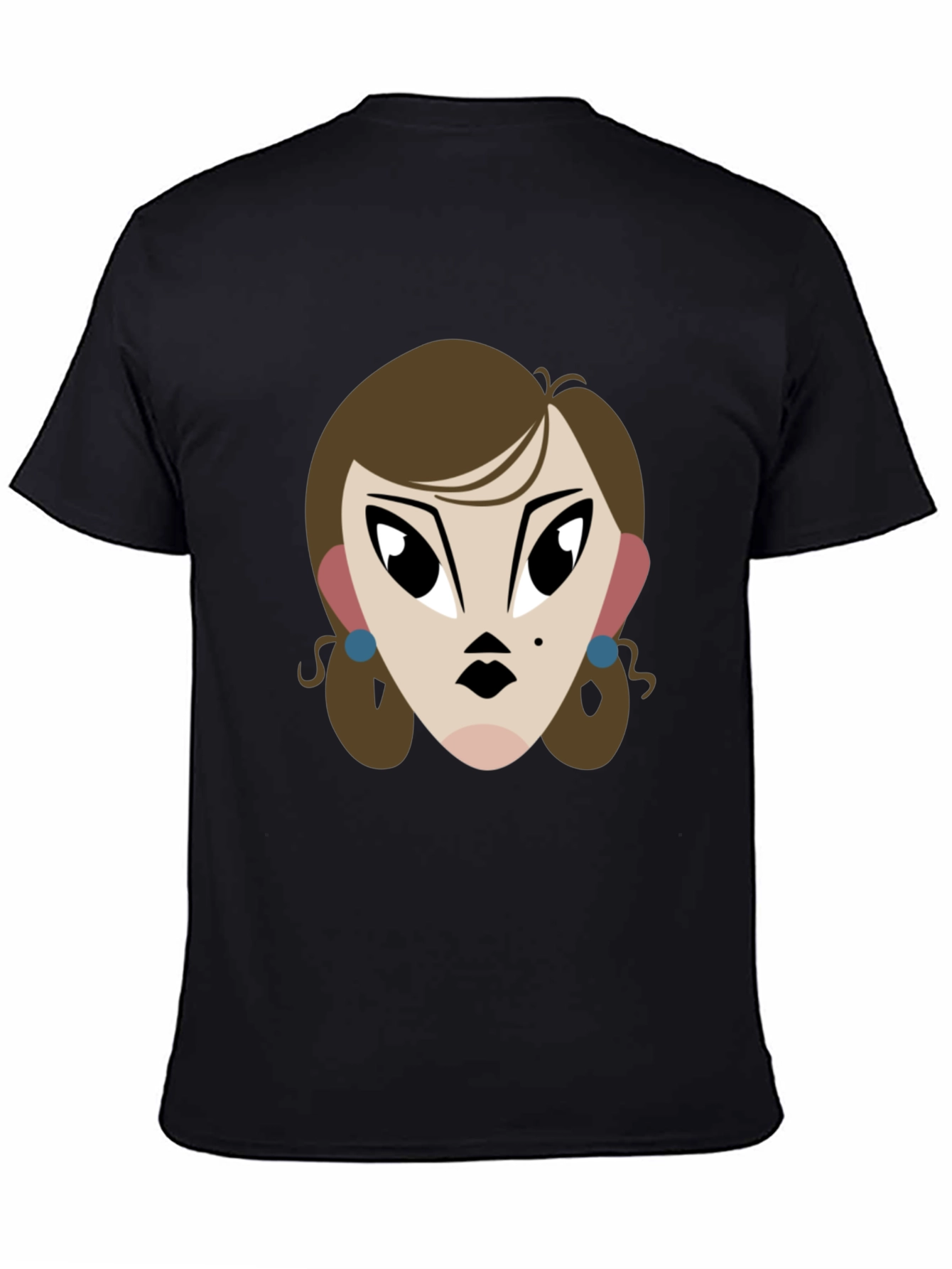 Cartoon Lady Graphic Print Tee - Unisex Black T-Shirt