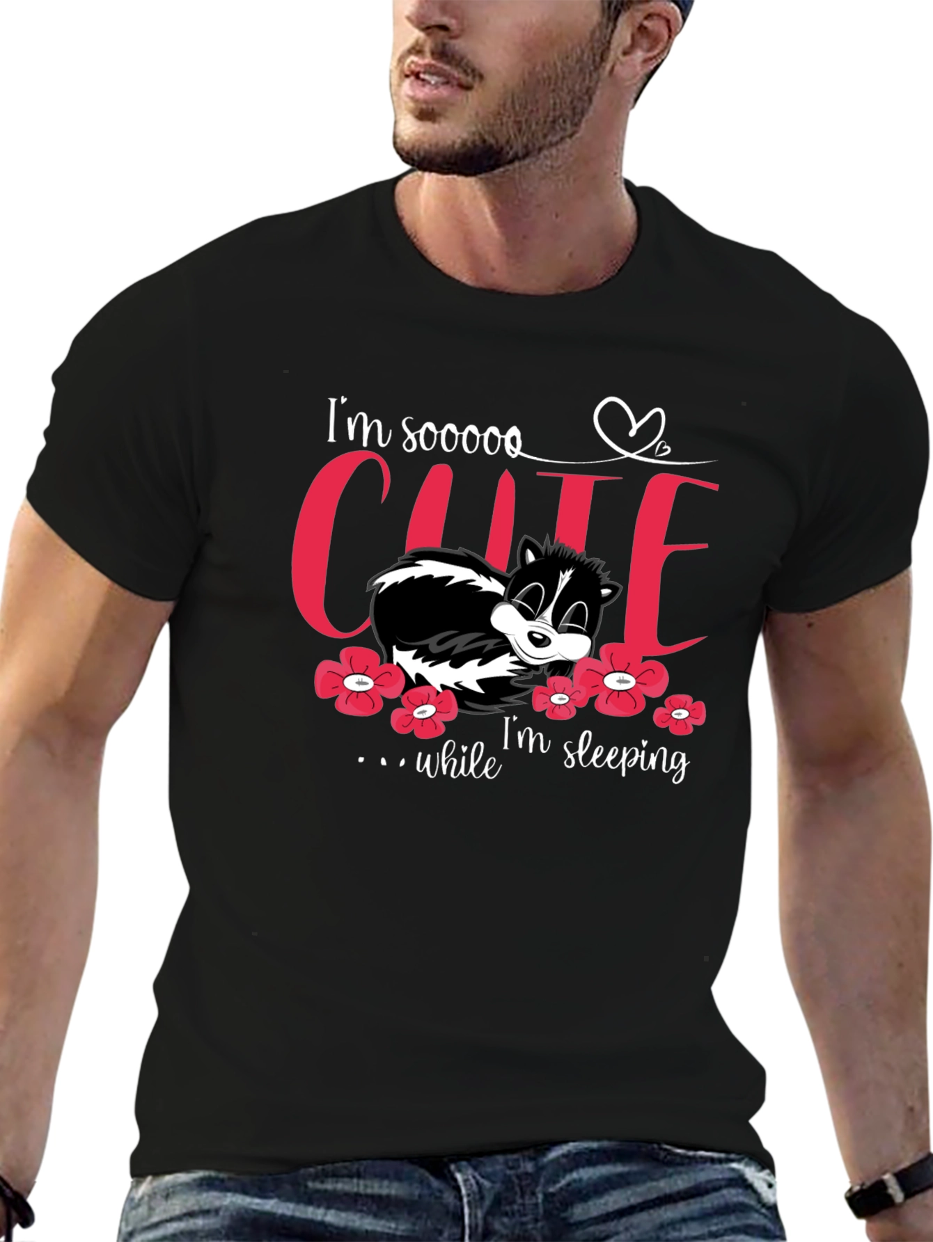 Cute Sleeping Skunk T-Shirt - Unisex Black Tee