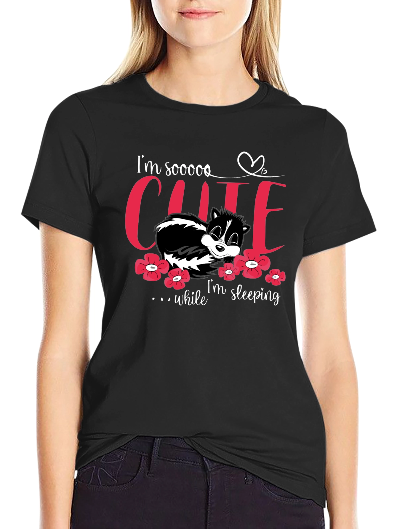 Cute Sleeping Skunk T-Shirt - Unisex Black Tee