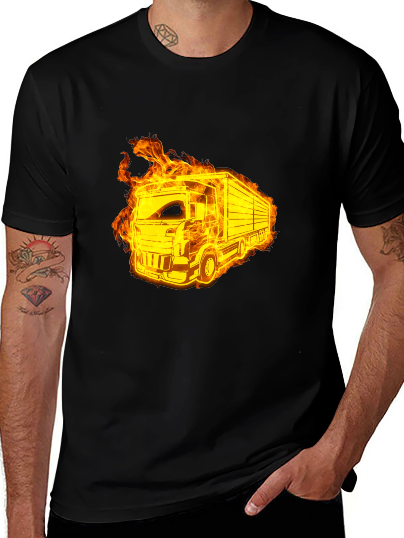 Flaming Truck Black T-Shirt