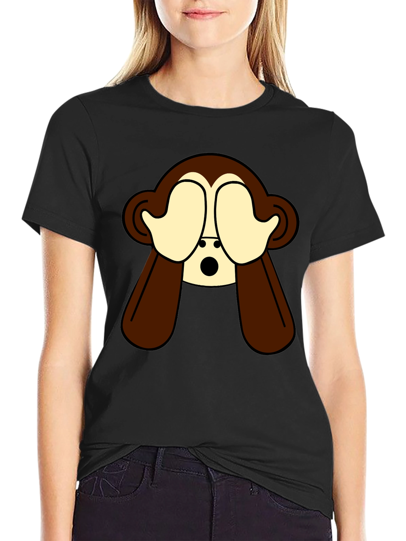 Hear No Evil Monkey Graphic Tee - Black Cotton