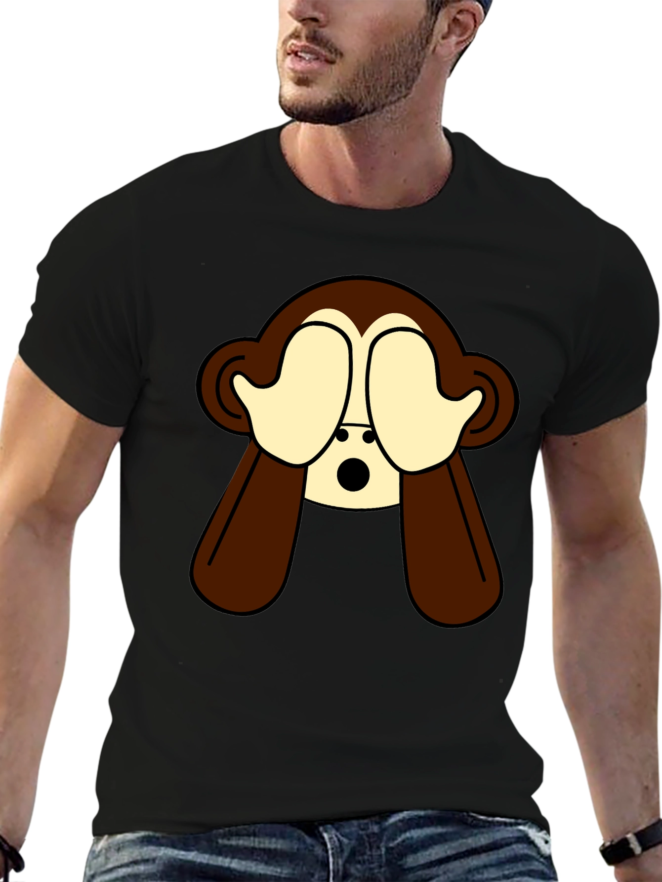 Hear No Evil Monkey Graphic Tee - Black Cotton