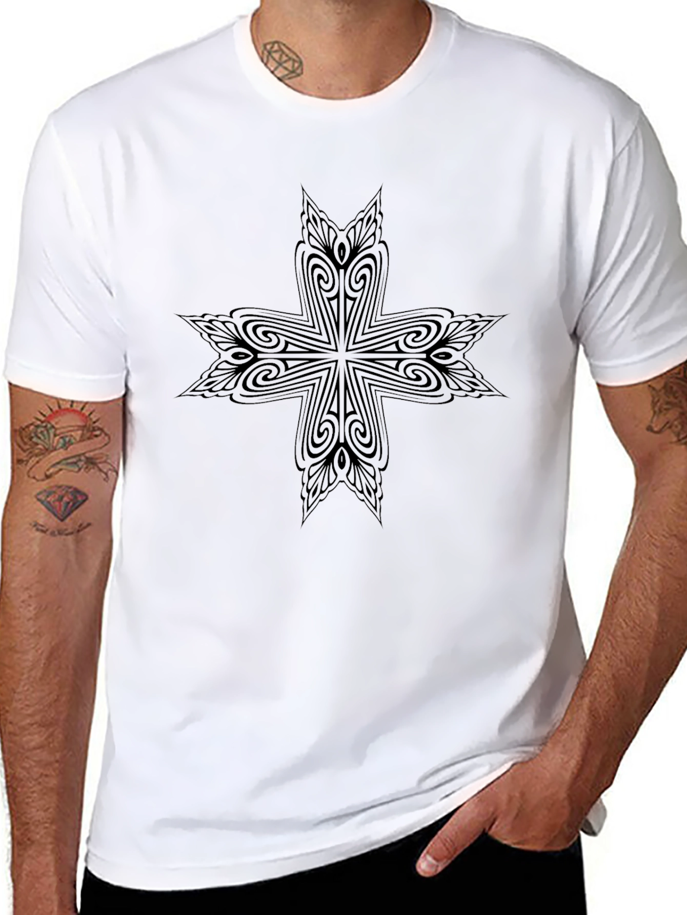 Modern Tribal Cross Black T-Shirt
