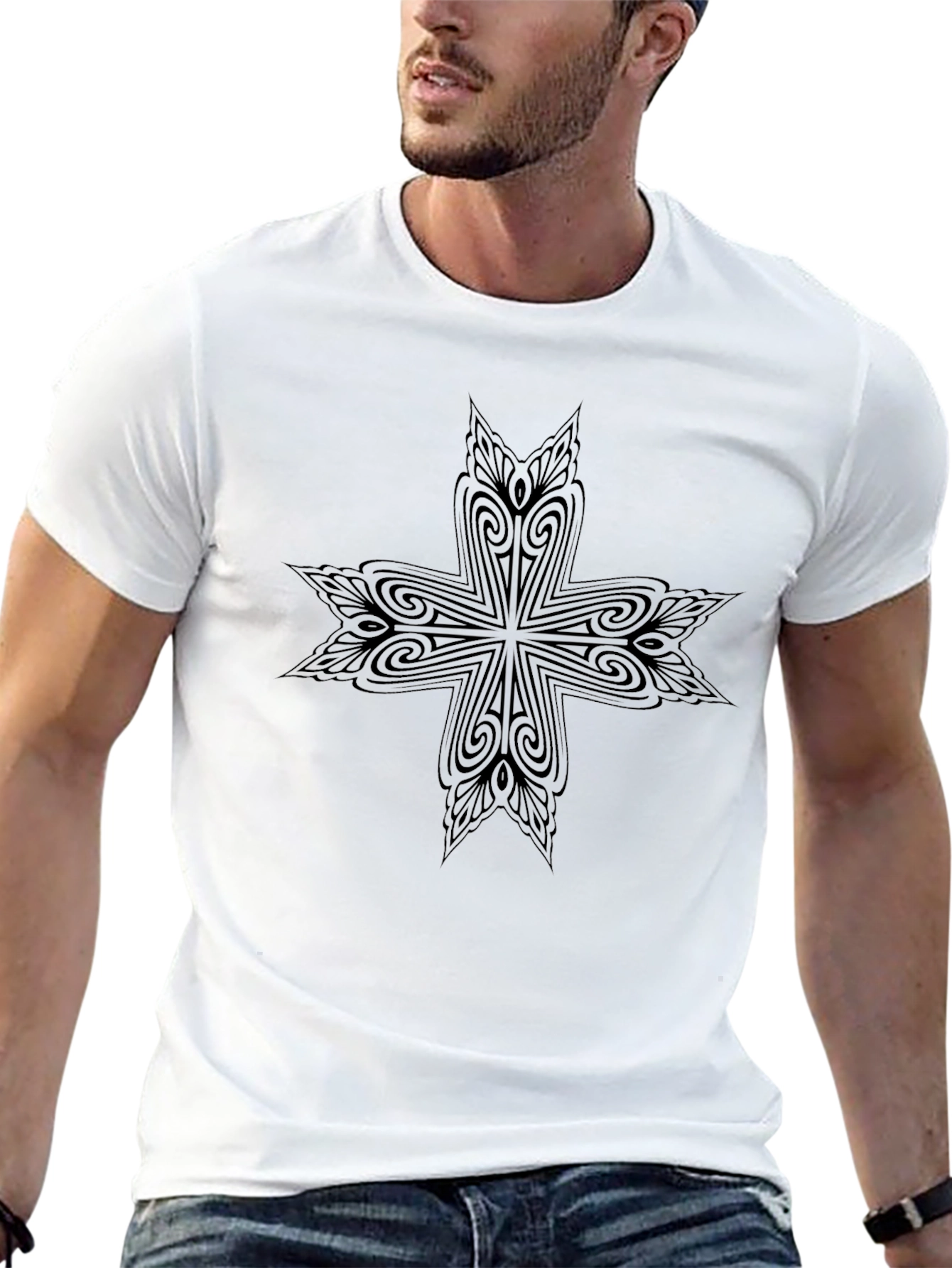 Modern Tribal Cross Black T-Shirt