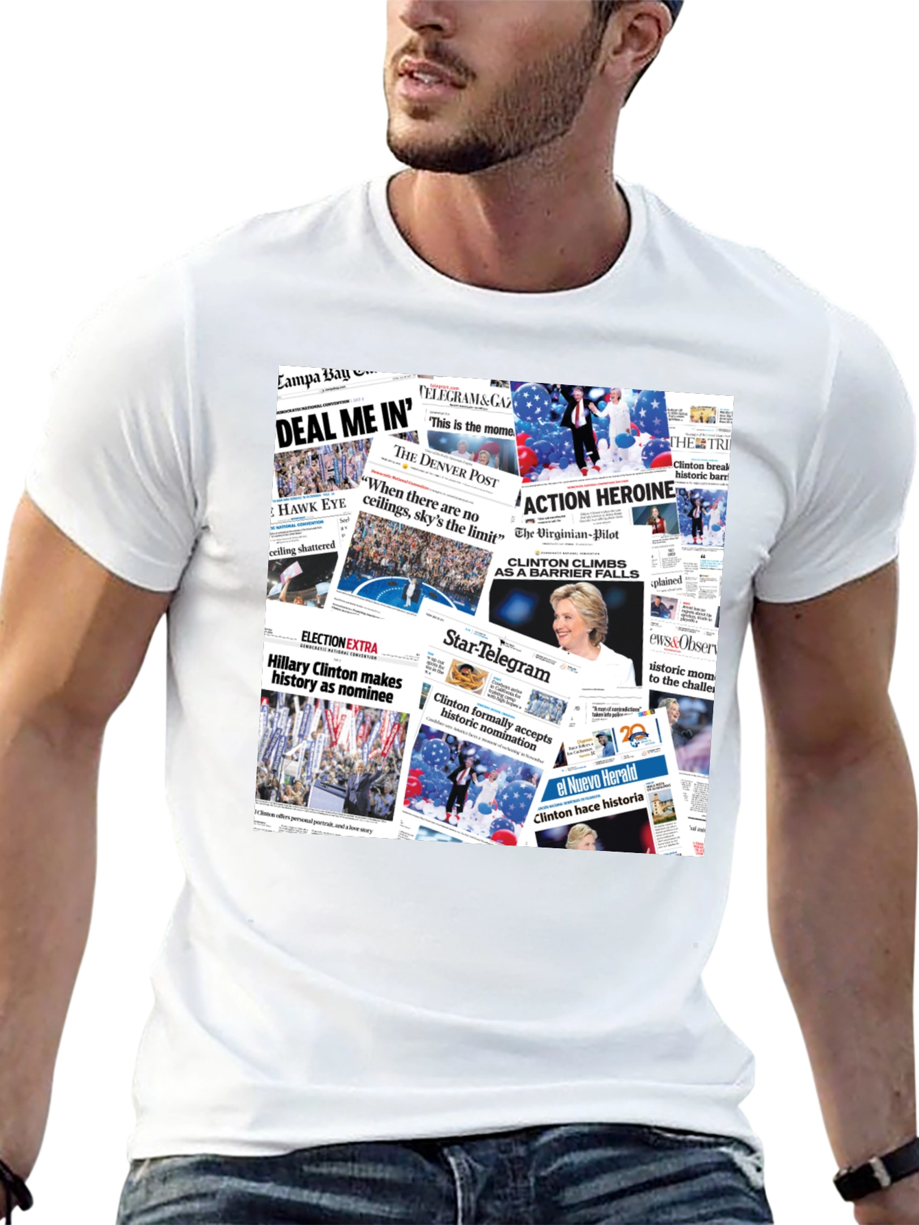 Newspaper Headline Collage Graphic Print T-Shirt
