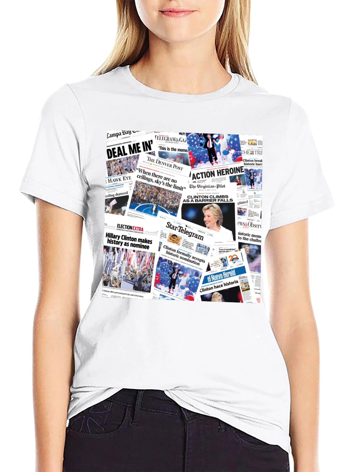 Newspaper Headline Collage Graphic Print T-Shirt