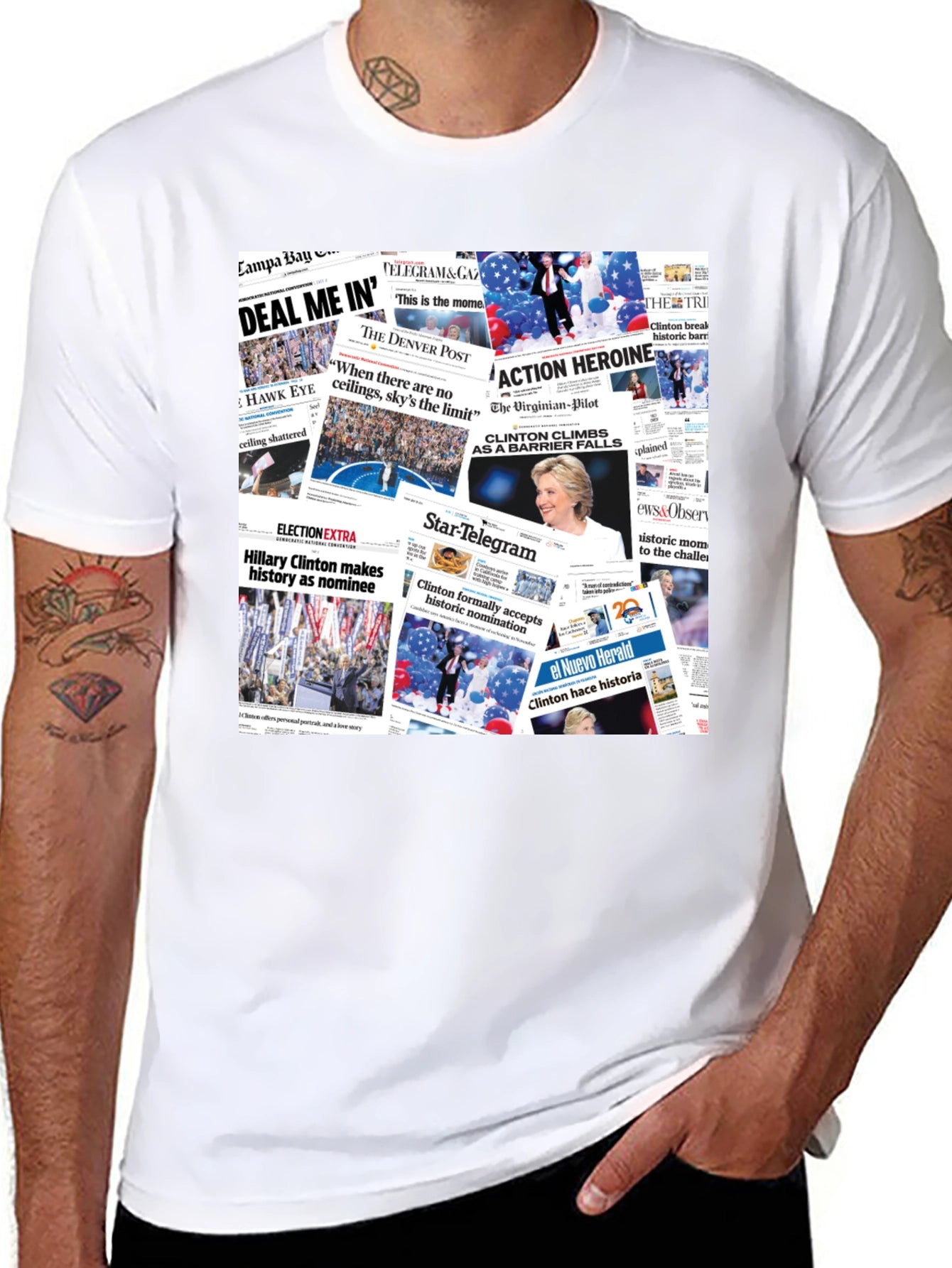 Newspaper Headline Collage Graphic Print T-Shirt