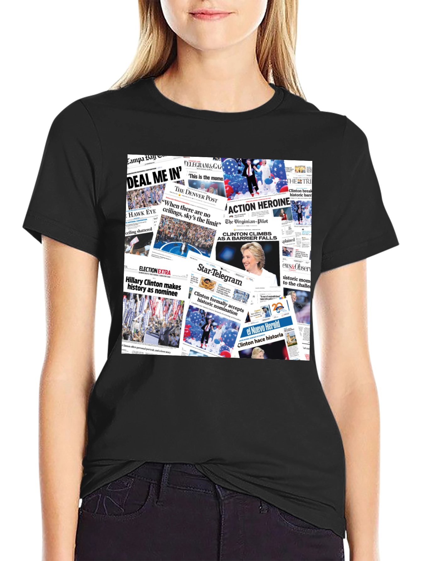 Newspaper Headline Collage Graphic Print T-Shirt