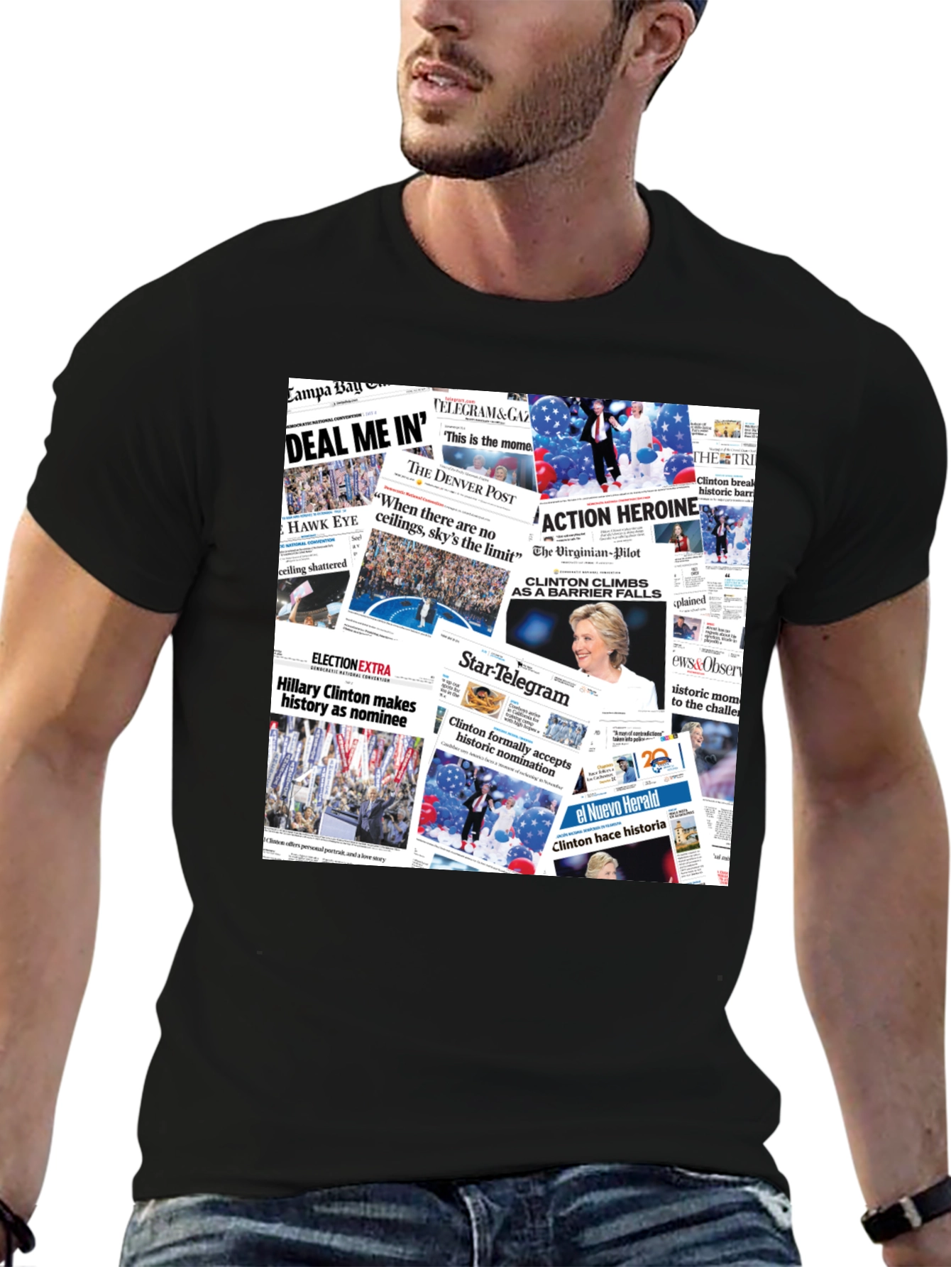 Newspaper Headline Collage Graphic Print T-Shirt