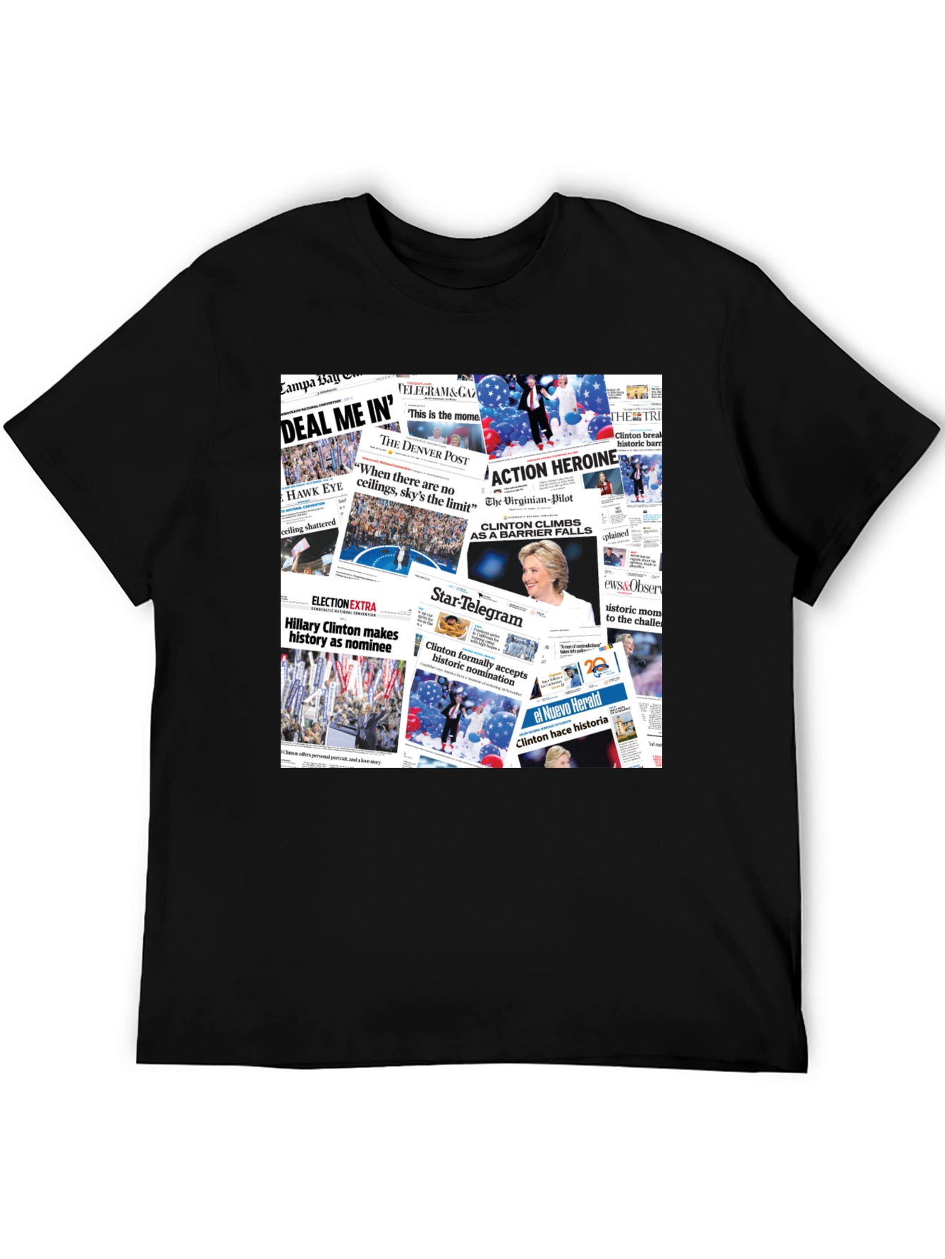Newspaper Headline Collage Graphic Print T-Shirt
