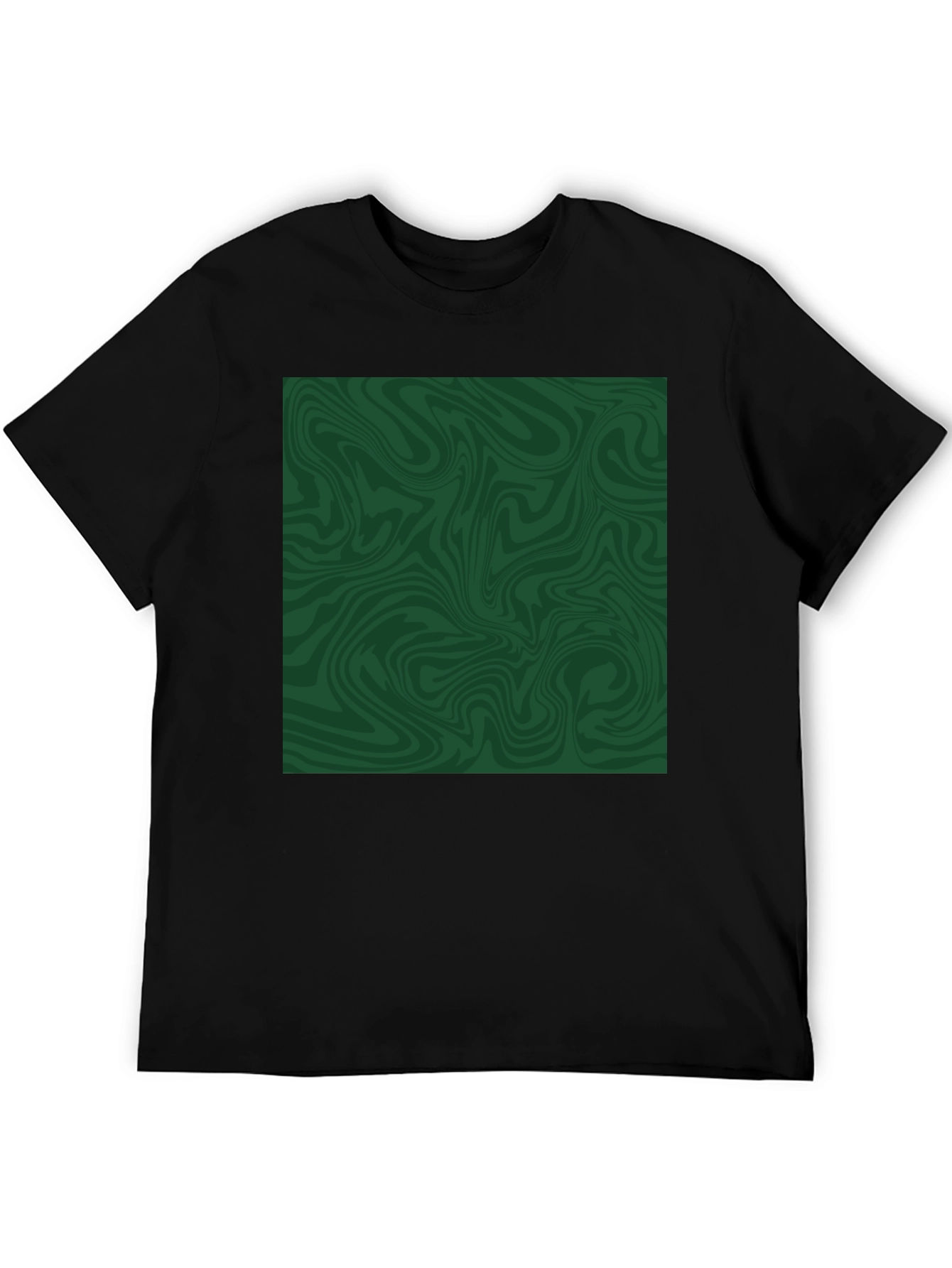 Abstract Green Swirl Graphic Tee - Black