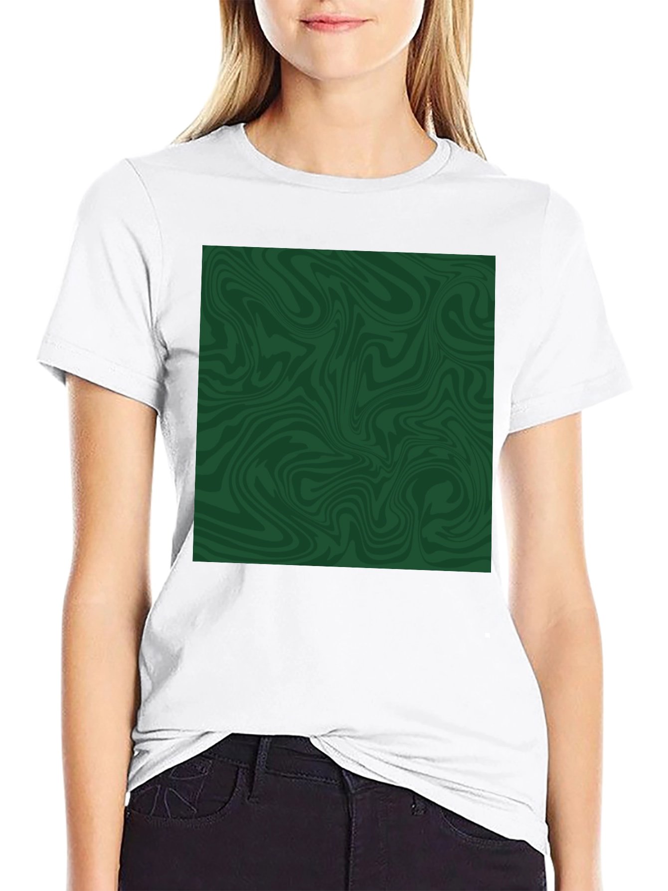 Abstract Green Swirl Graphic Tee - Black