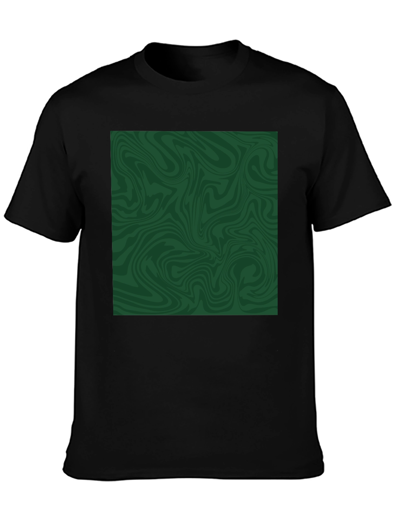 Abstract Green Swirl Graphic Tee - Black