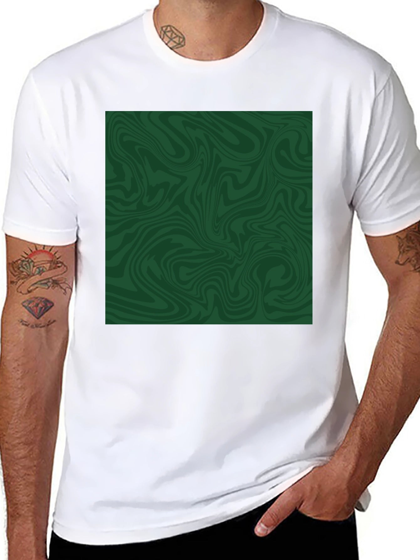 Abstract Green Swirl Graphic Tee - Black