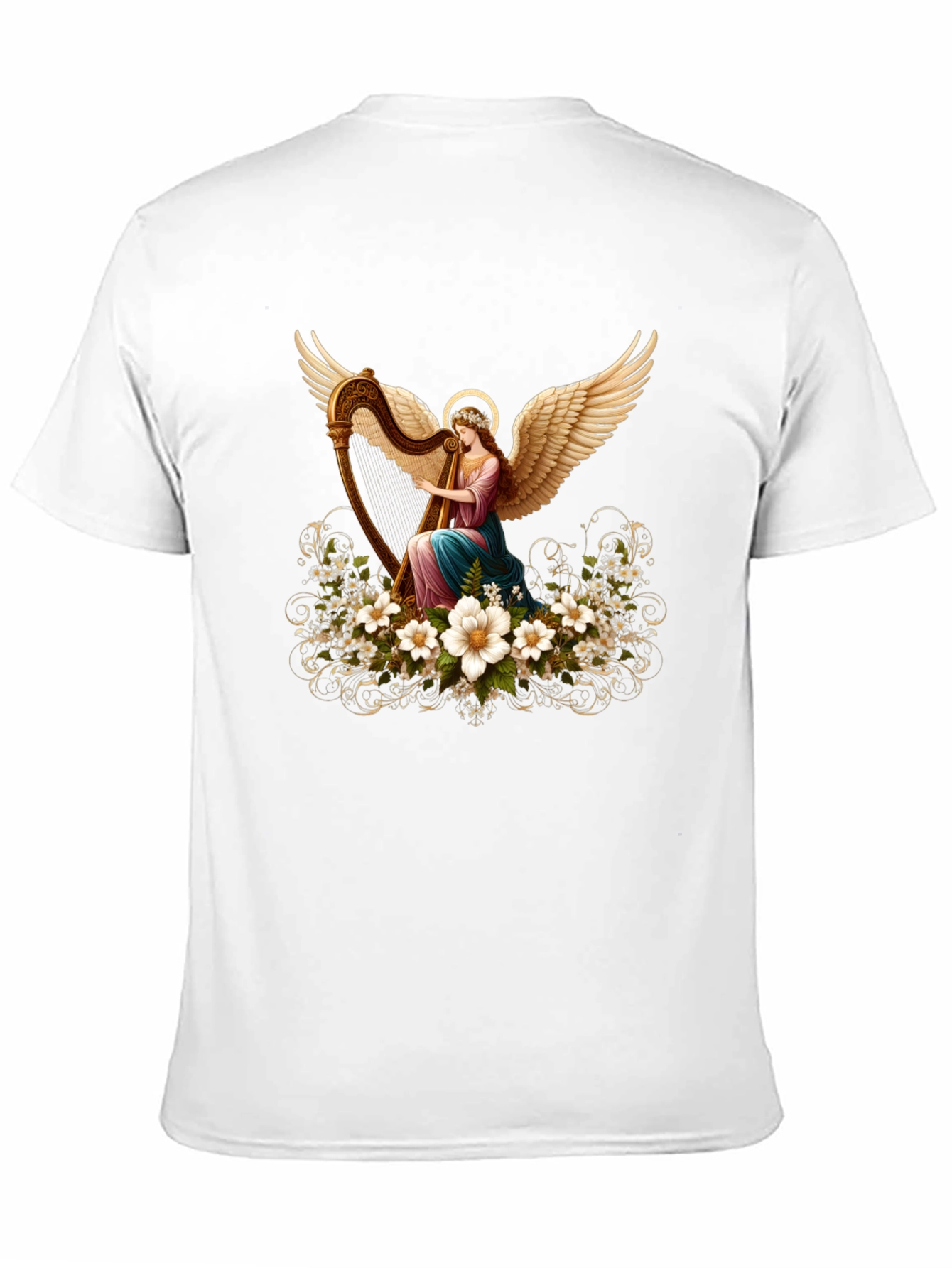 Angel Harpist T-Shirt - Elegant Spiritual Design